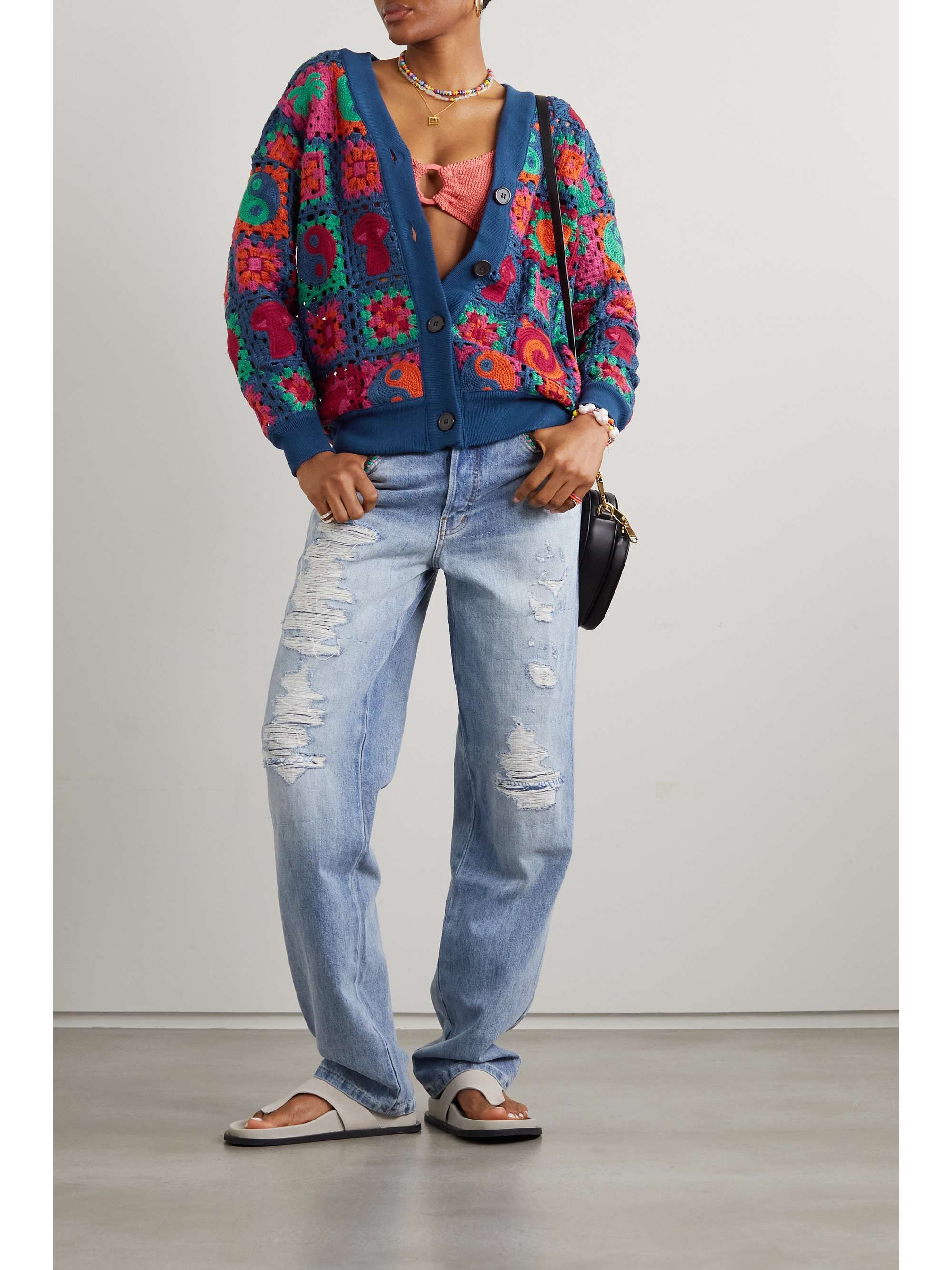 FARM RIO Crochetknit cardigan NETAPORTER