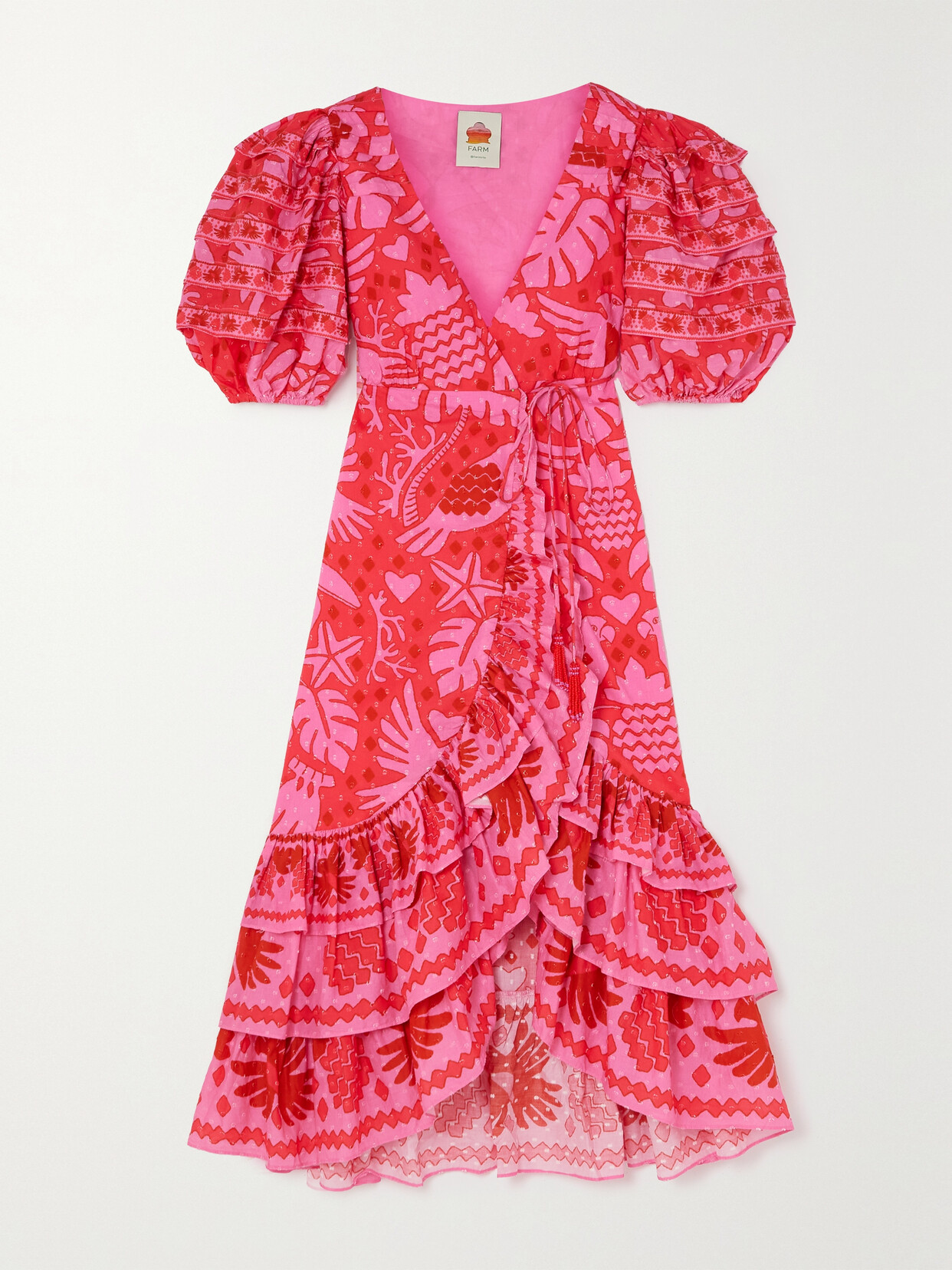 Farm Rio Jungle Scarf Printed Swiss-dot Cotton Midi Wrap Dress