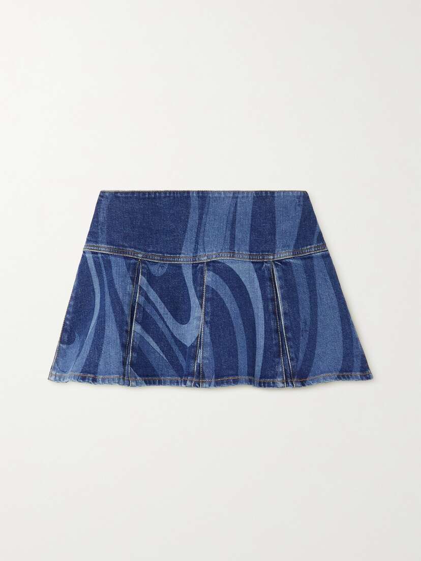 PUCCI Pleated Printed Denim Mini Skirt