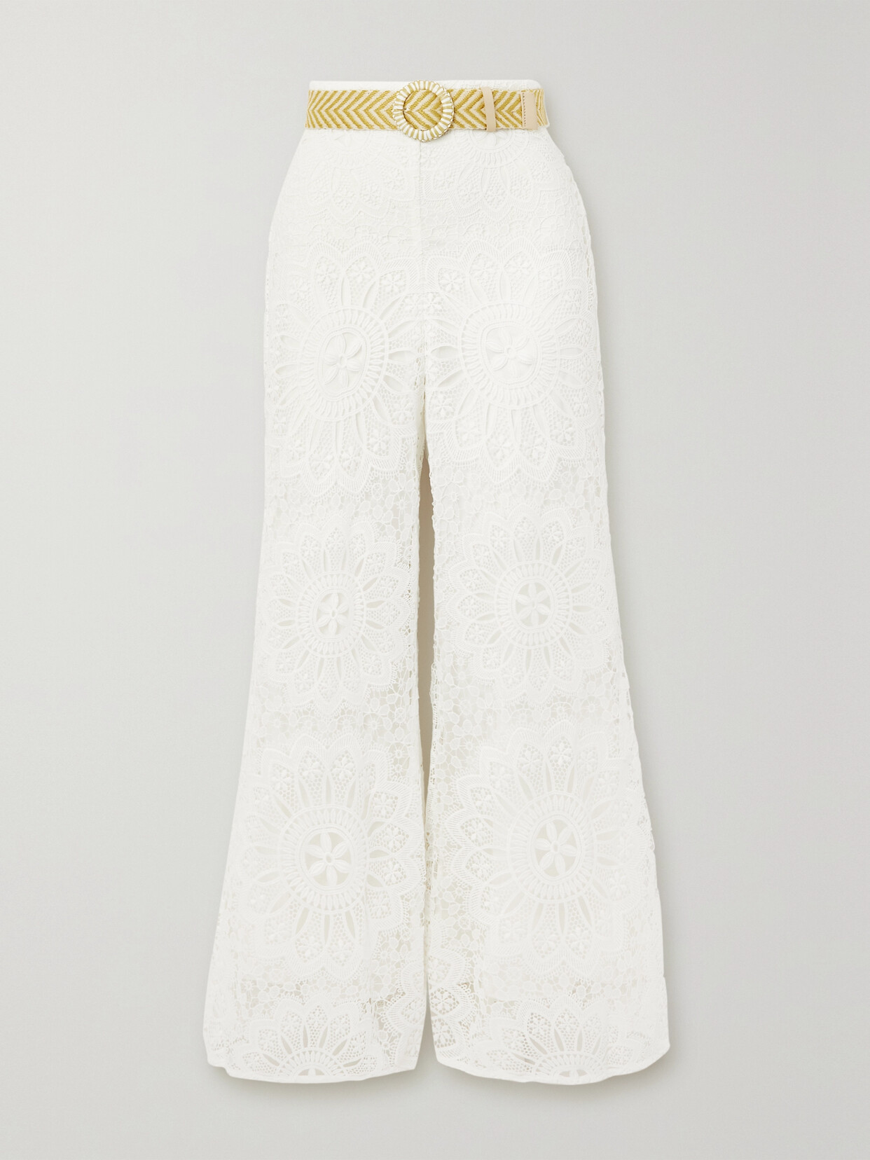 Zimmermann Chintz Doily Belted Lace Flared Pants