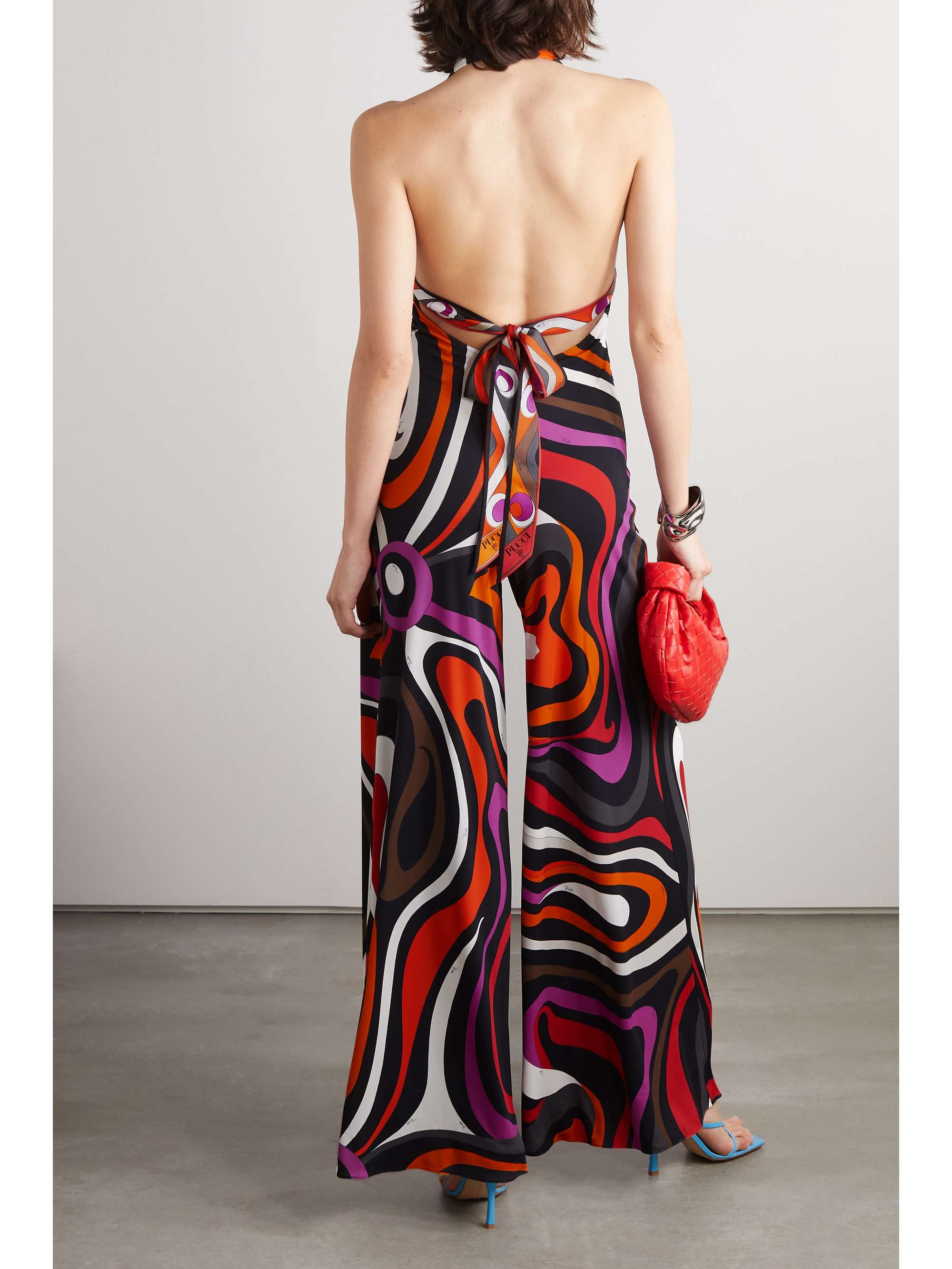 PUCCI Printed silk satin-trimmed jersey halterneck jumpsuit | NET-A-PORTER