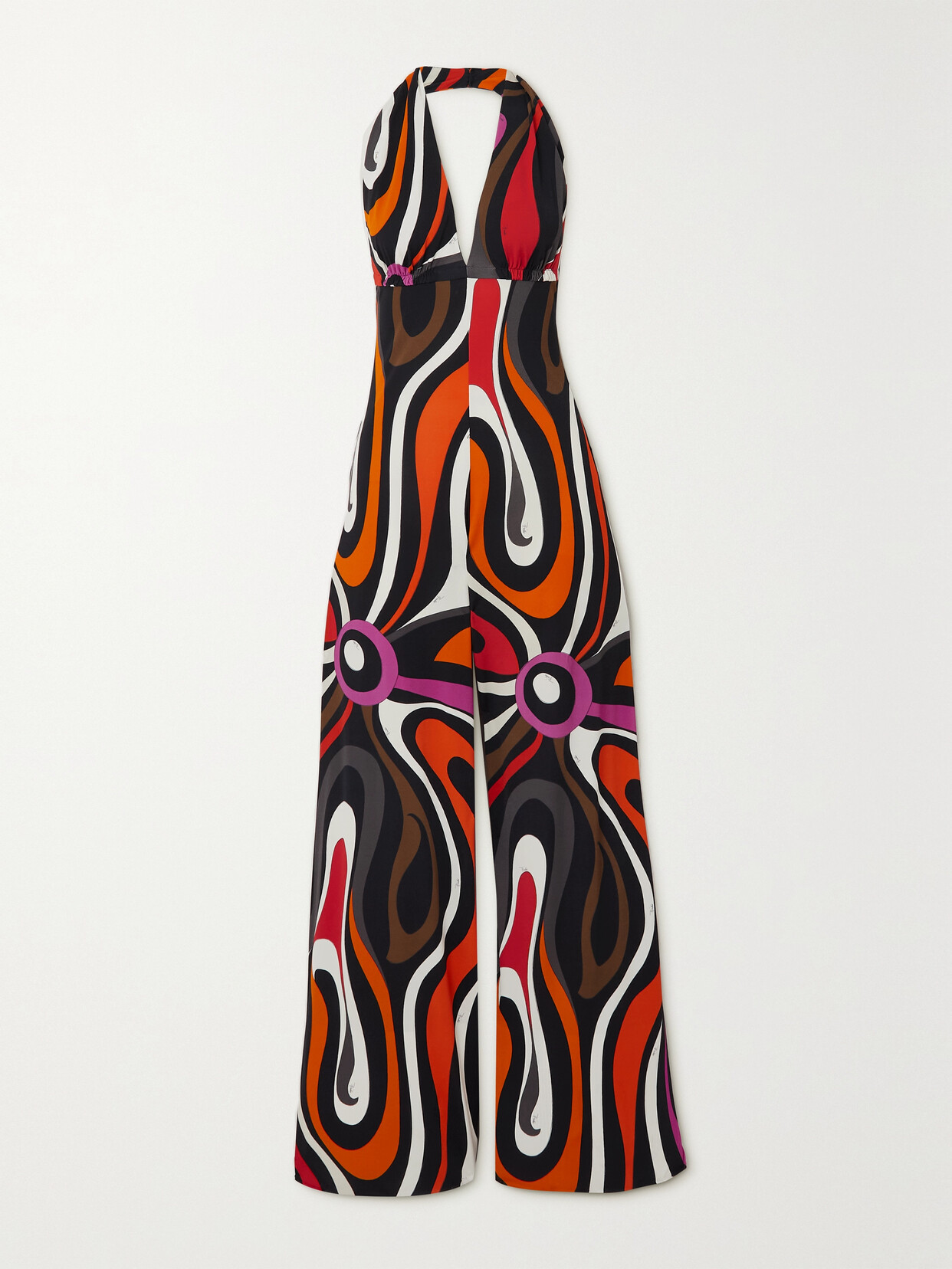 PUCCI - Printed Silk Satin-trimmed Jersey Halterneck Jumpsuit - Red