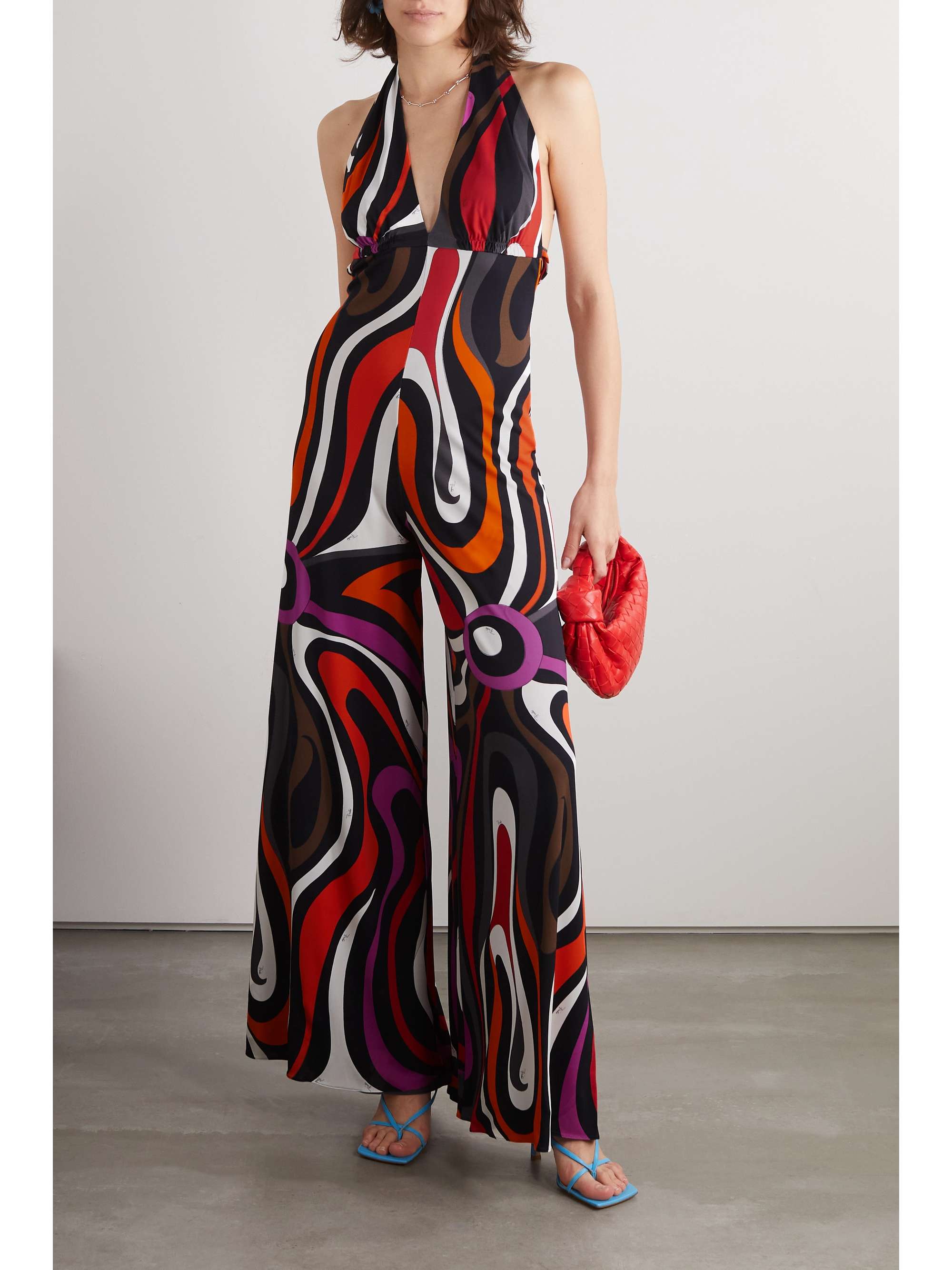 PUCCI Printed silk satin-trimmed jersey halterneck jumpsuit | NET-A-PORTER