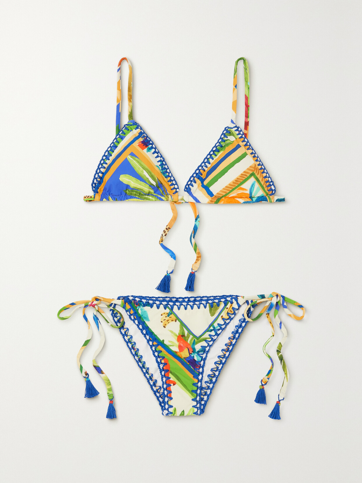 Farm Rio - Bahia Tasseled Whipstitched Printed Bikini - Blue