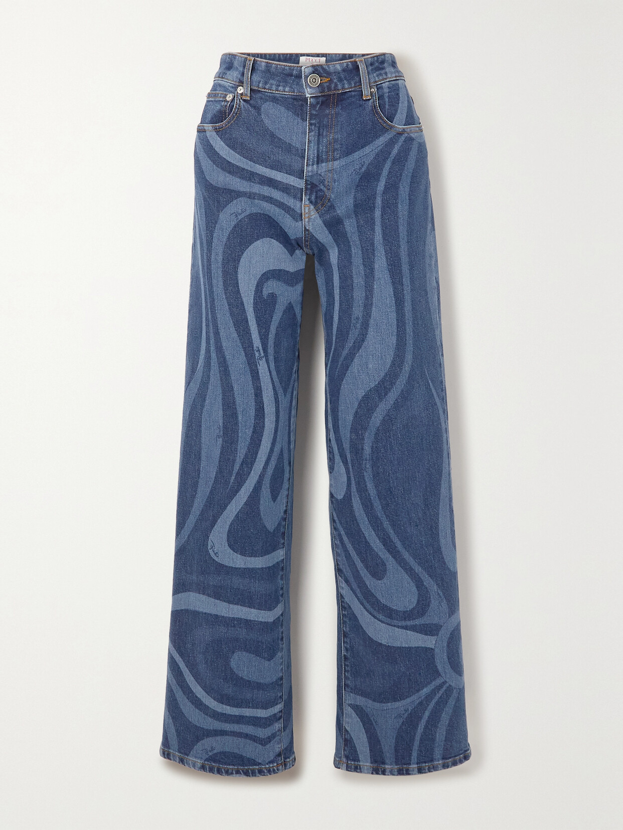 Shop Pucci Printed High-rise Wide-leg Jeans In Blue