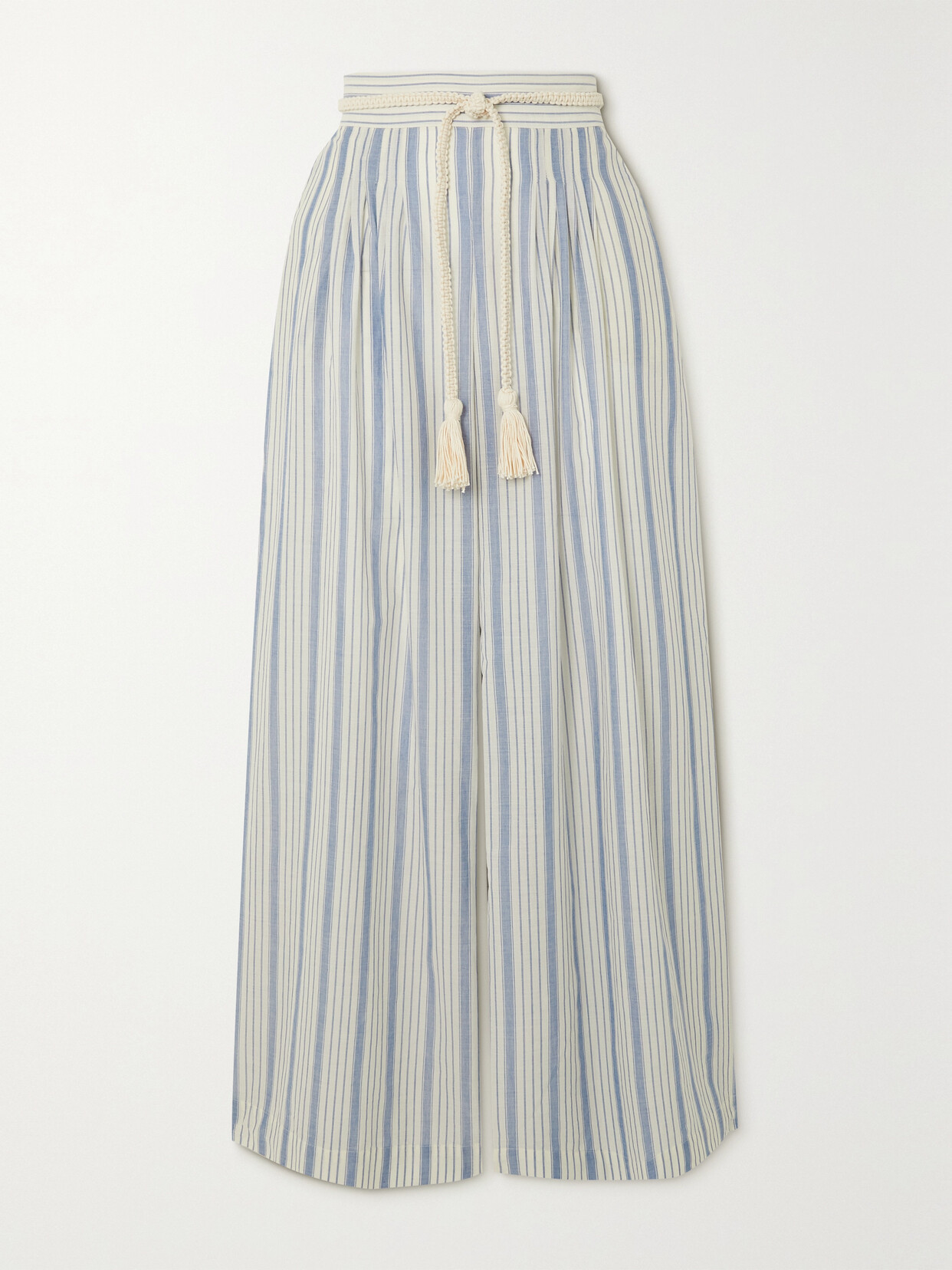 Zimmermann Chintz Belted Striped Cotton-voile Wide-leg Pants - Blue