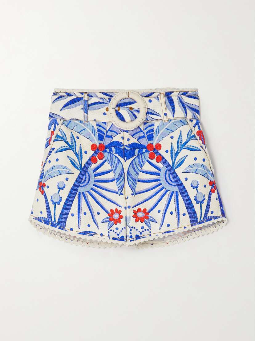 Farm Rio Jungle Chic Belted Printed Cotton Shorts