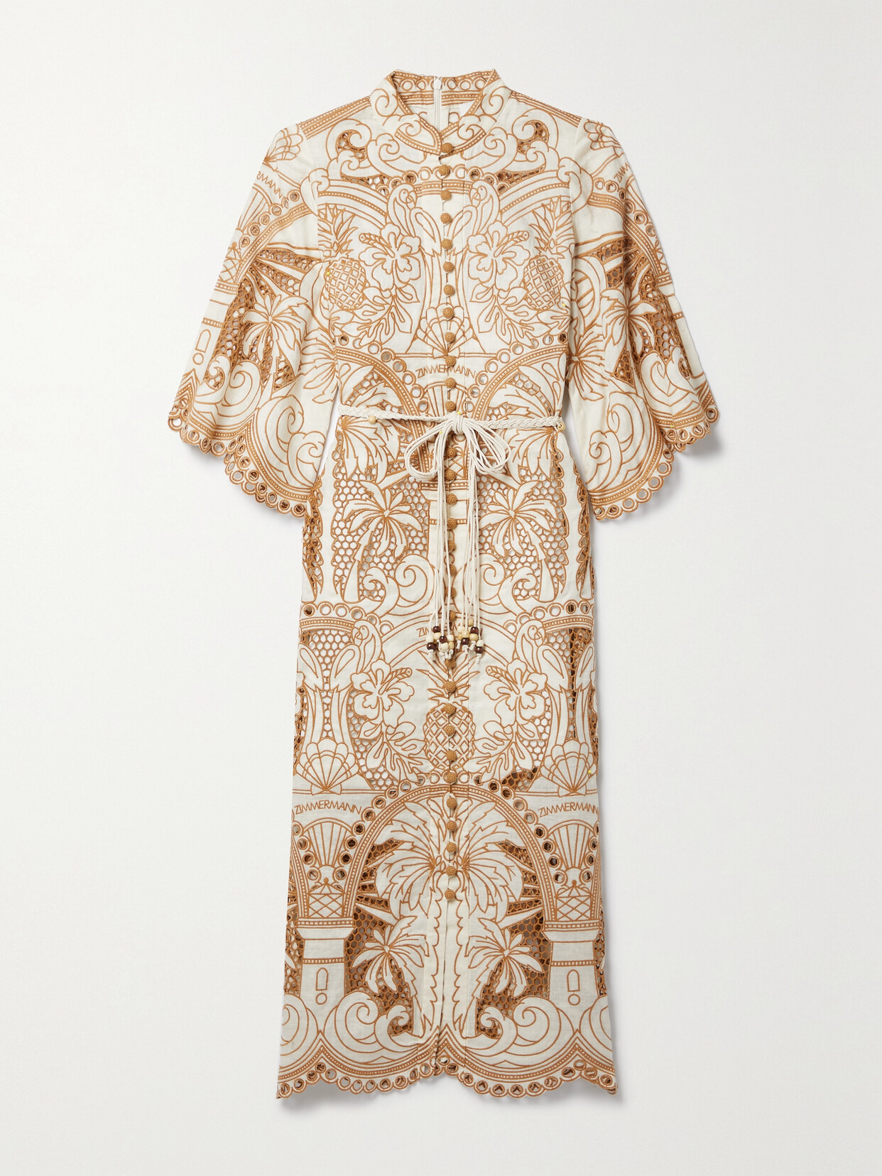 Zimmermann Ginger Belted Embroidered Recycled-broderie Anglaise Midi Dress - Ivory