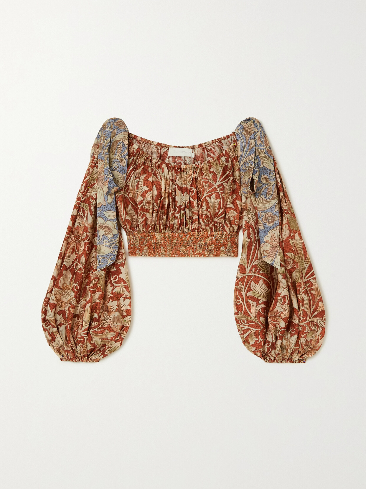 Zimmermann - Chintz Cropped Floral-print Silk Crepe De Chine Top - Orange