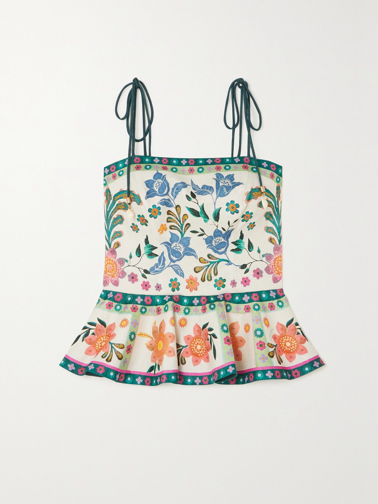 ZIMMERMANN GINGER FLORAL-PRINT LINEN PEPLUM CAMISOLE