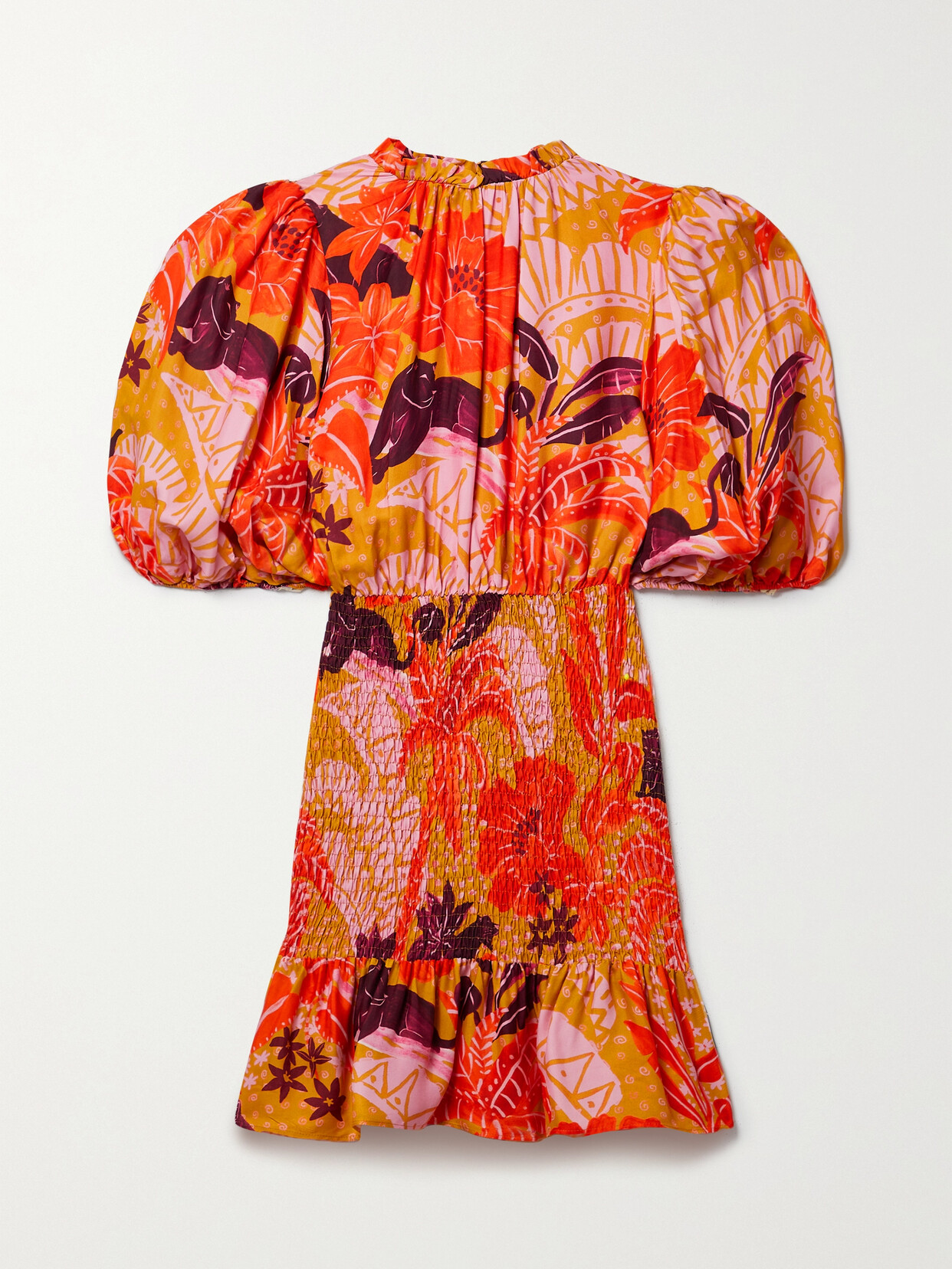 Farm Rio - + Net Sustain Shirred Printed Lenzing Ecovero Twill Mini Dress - small