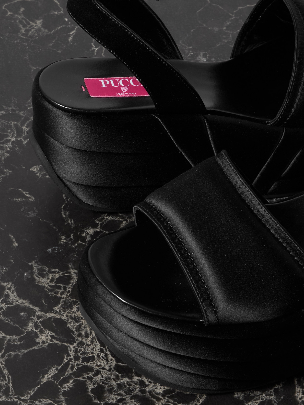 Pucci Satin Platform Sandals In Black
