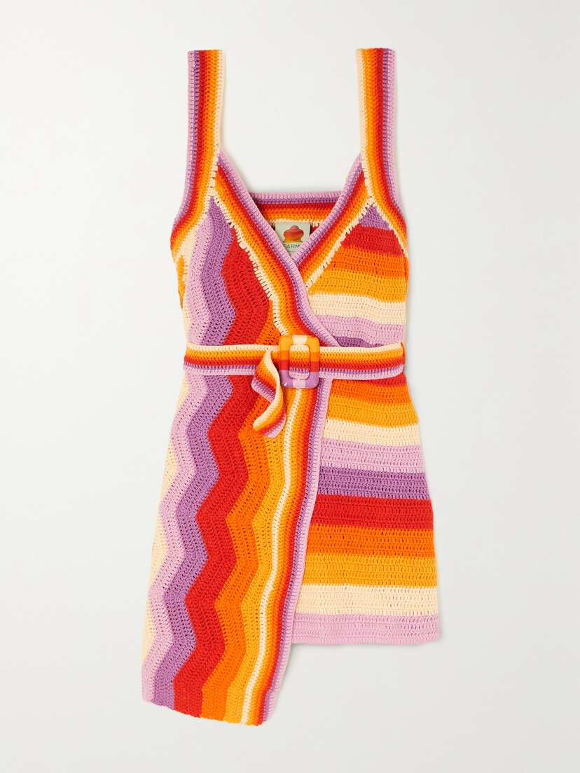 Farm Rio Wrap-effect Belted Crocheted Cotton-blend Mini Dress - x large