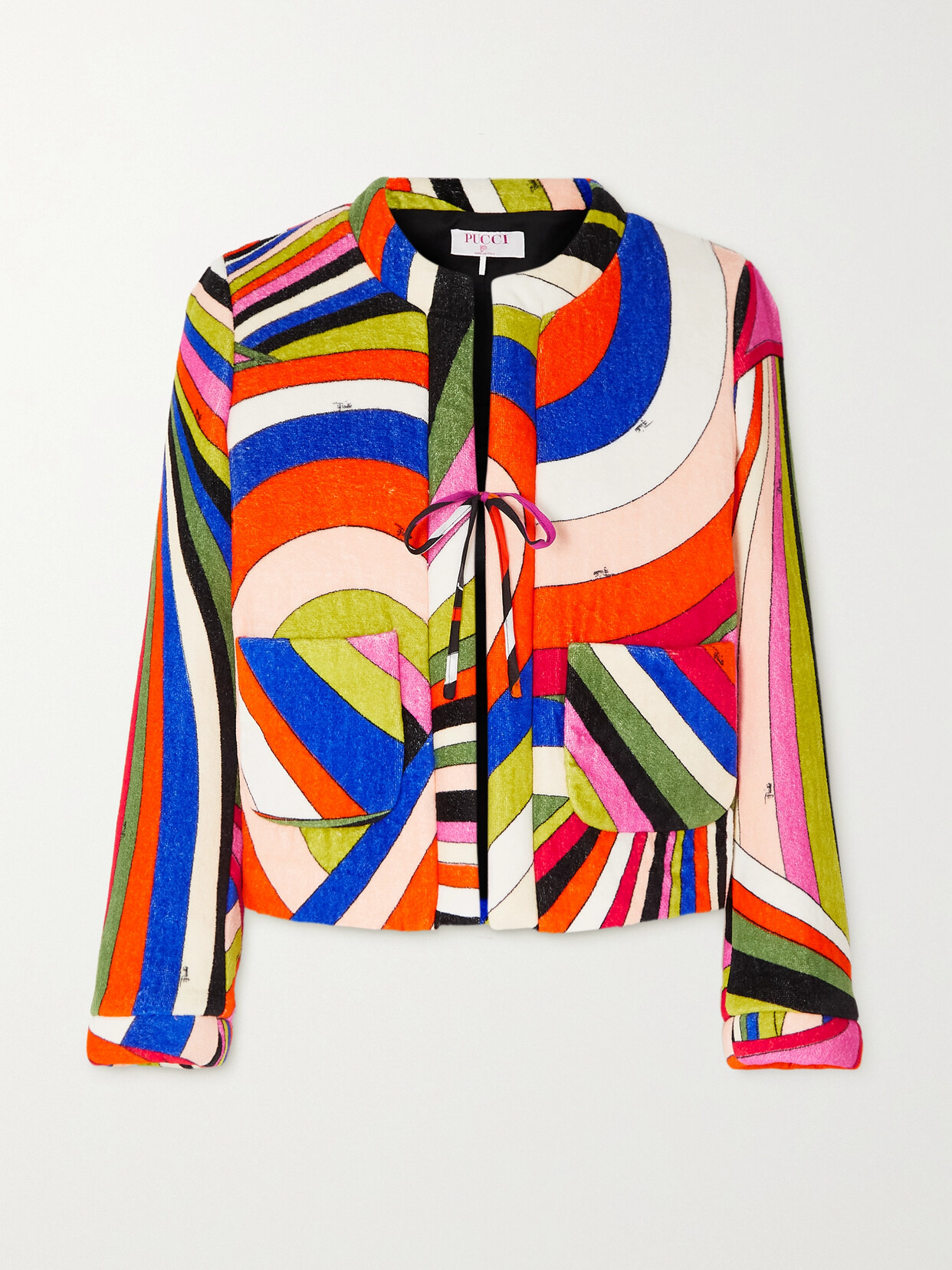 Pucci Padded Printed Cotton-terry Jacket In Red