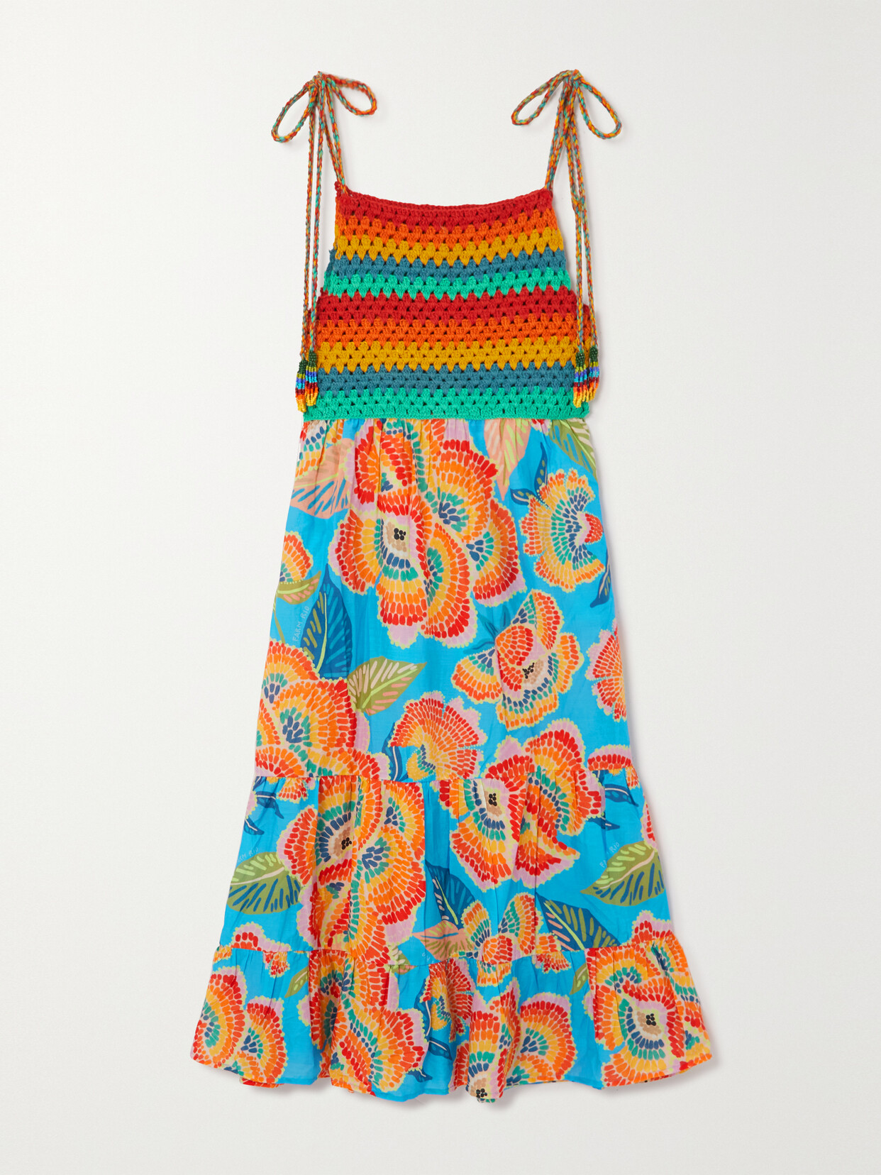 Farm Rio Dewdrop Spectrum Crocheted Floral-print Cotton Coverup - Red