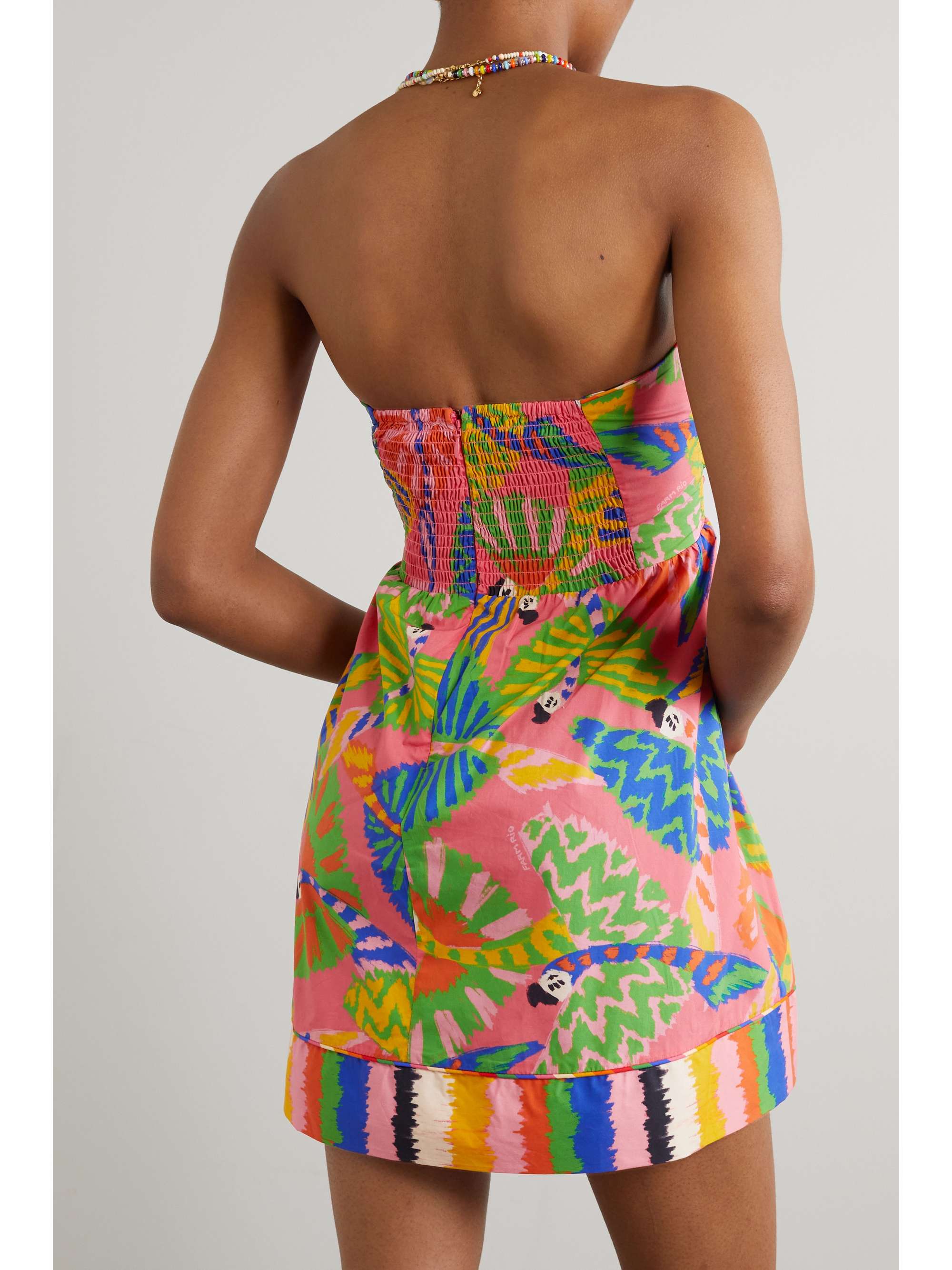 FARM RIO + NET SUSTAIN Graphic Macwas strapless printed organic cotton