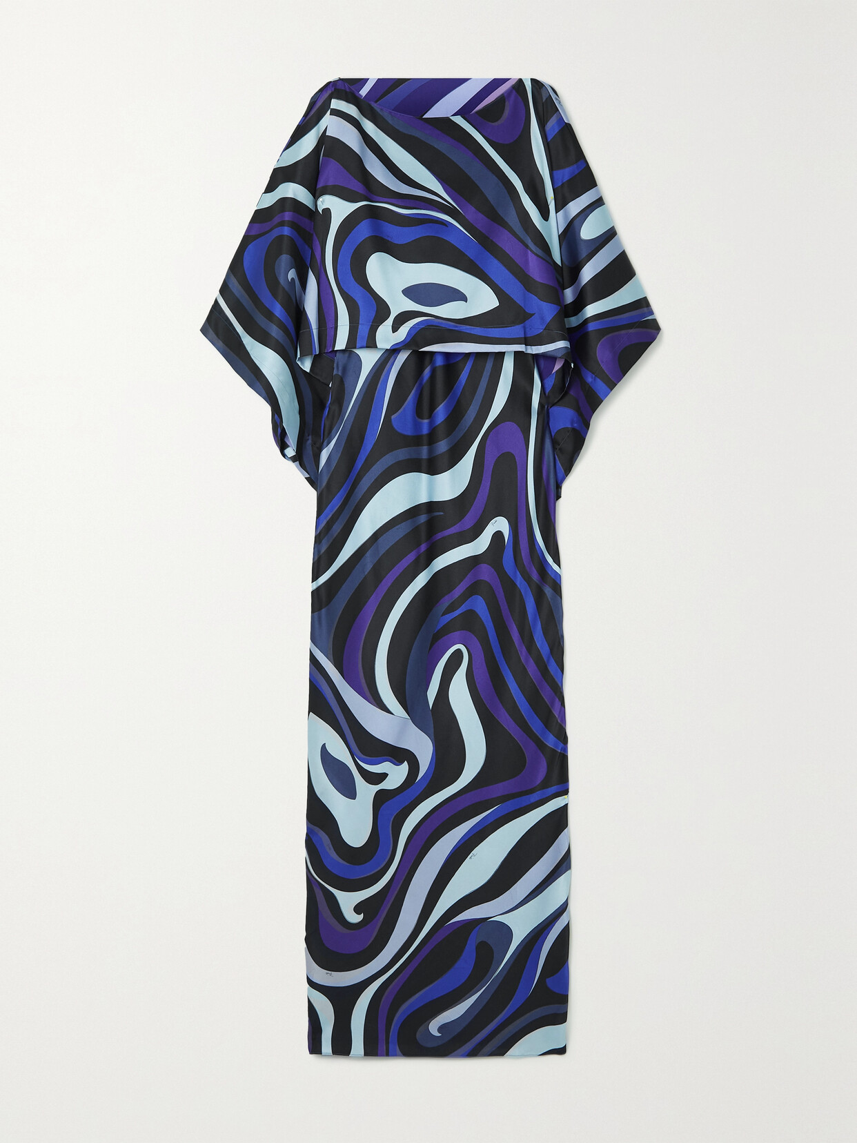 Pucci Cape-effect Printed Silk-blend Satin Maxi Dress In Blue