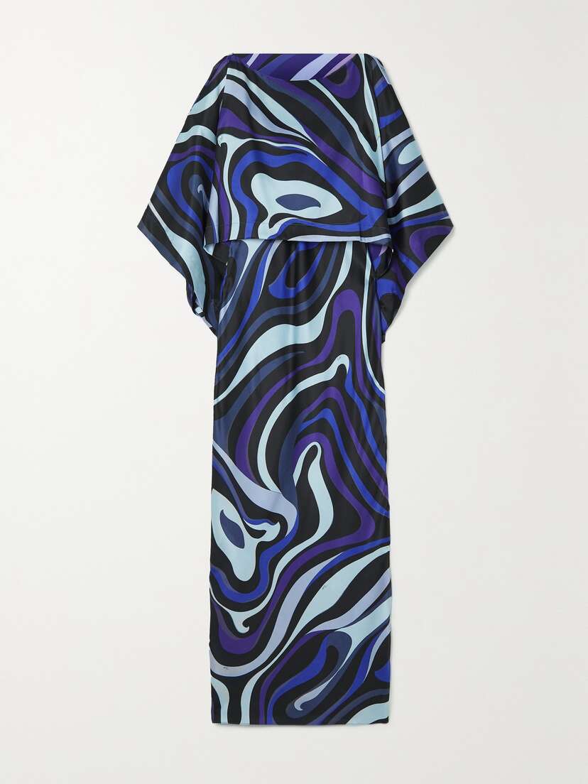 PUCCI Cape-effect Printed Silk-blend Satin Maxi Dress