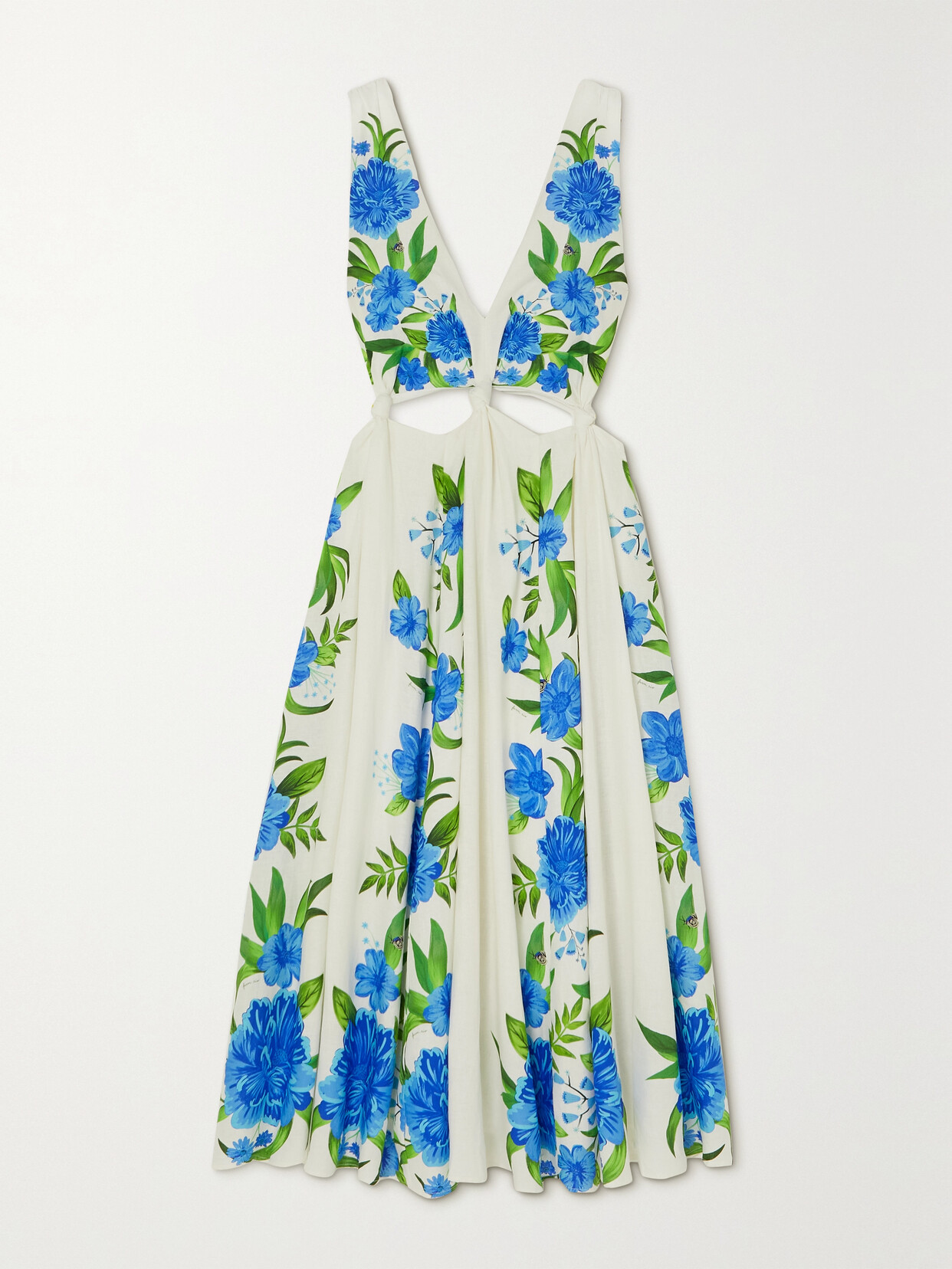 Farm Rio - Cutout Floral-print Linen-blend Midi Dress - White
