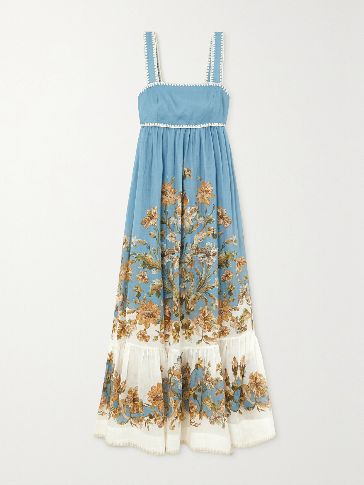 Zimmermann Chintz Tiered Ramie Maxi Dress In Blue