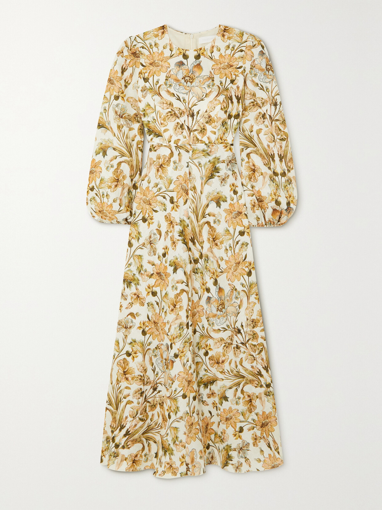 Zimmermann Chintz Floral-print Linen Midi Dress In Neutrals