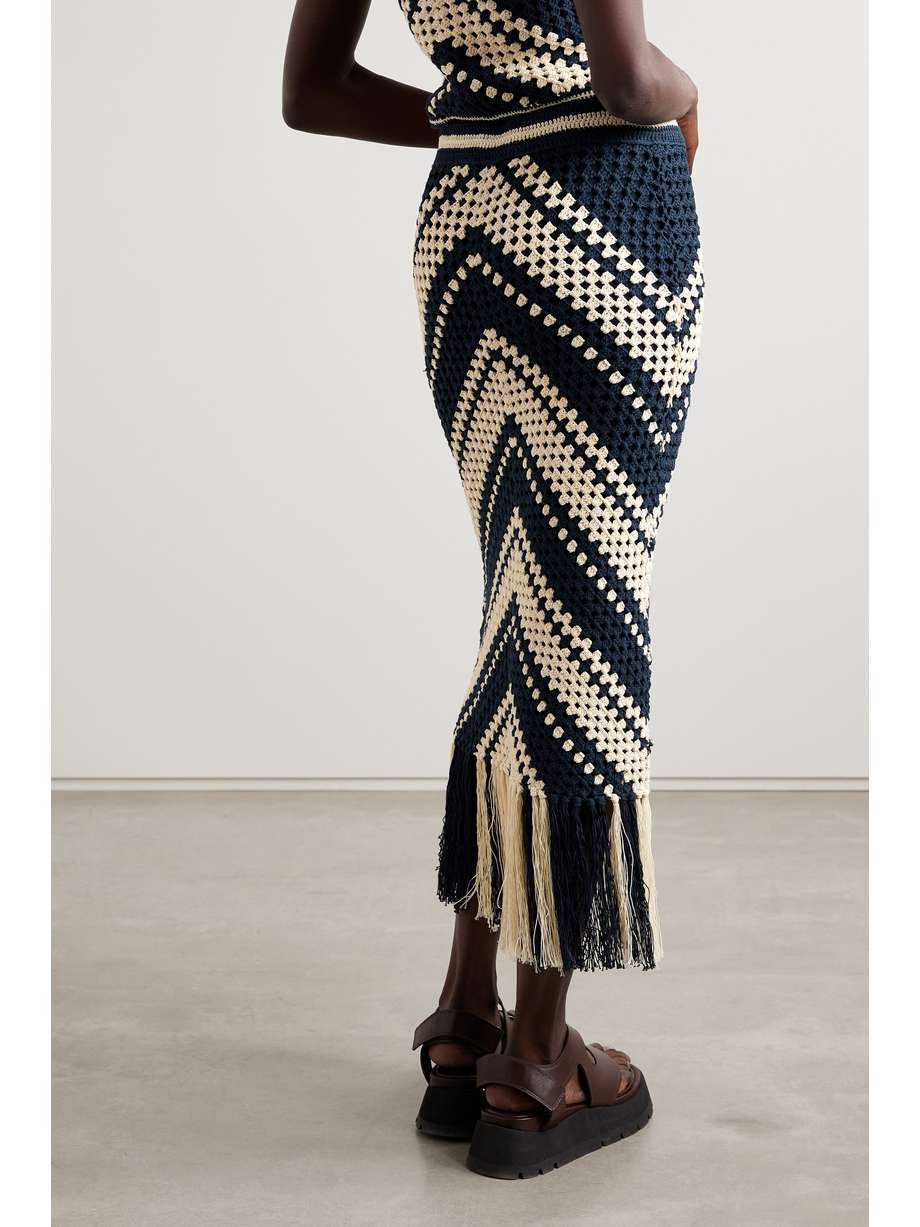 ZIMMERMANN Chintz fringed crocheted cotton midi skirt NETAPORTER
