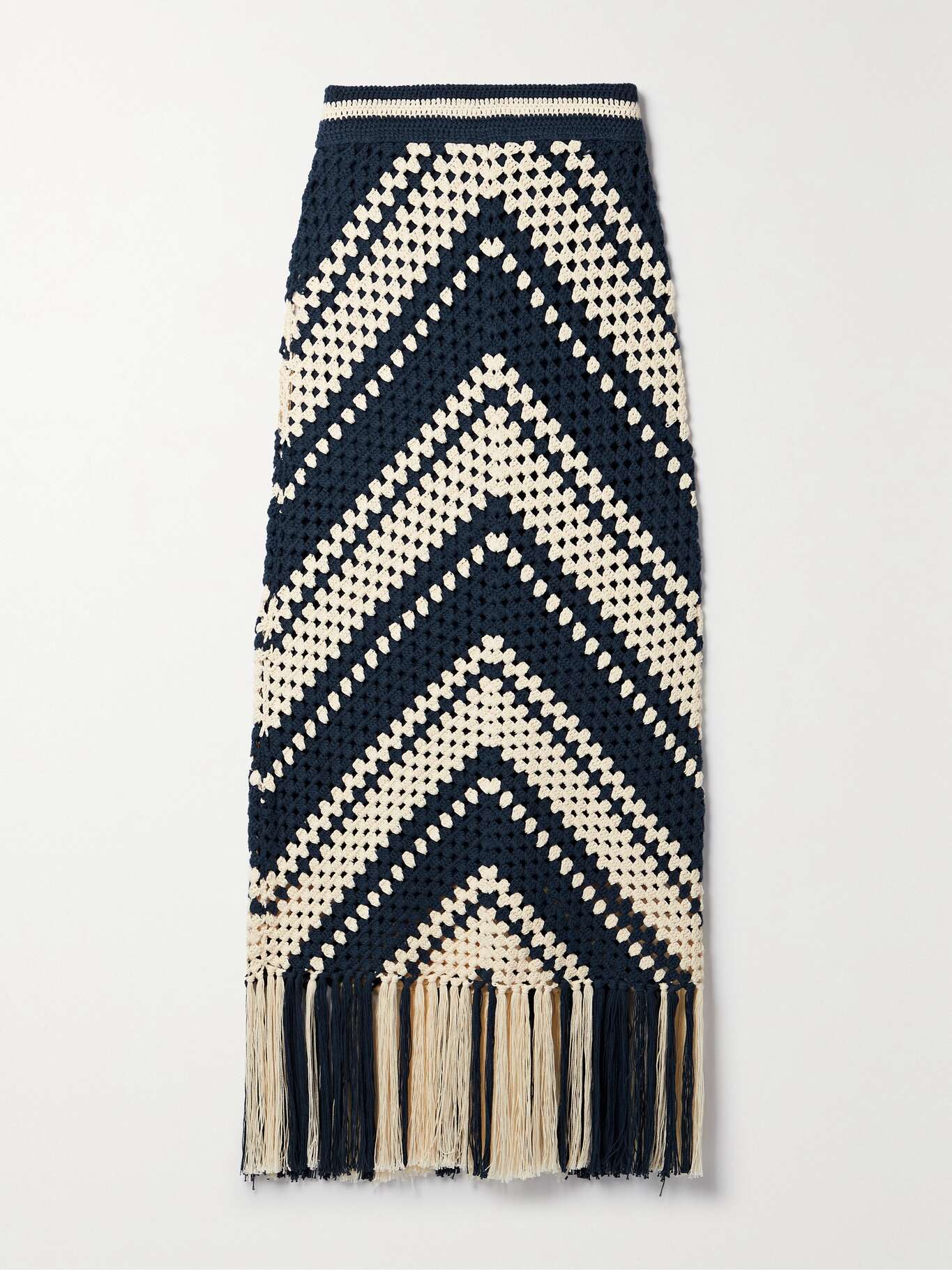 ZIMMERMANN Chintz fringed crocheted cotton midi skirt NETAPORTER