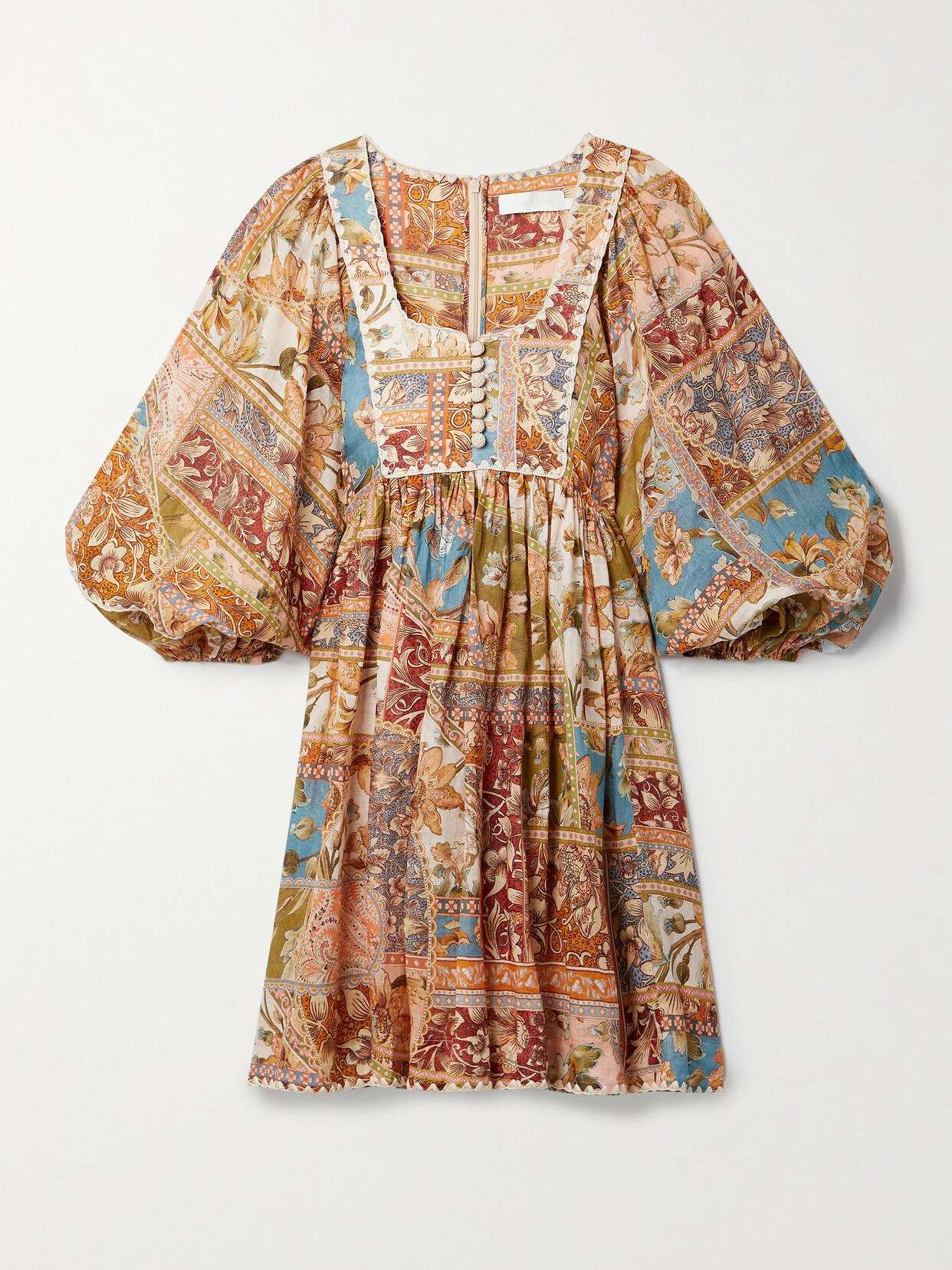 Zimmermann Chintz Crochet-trimmed Printed Ramie Mini Dress - Brown