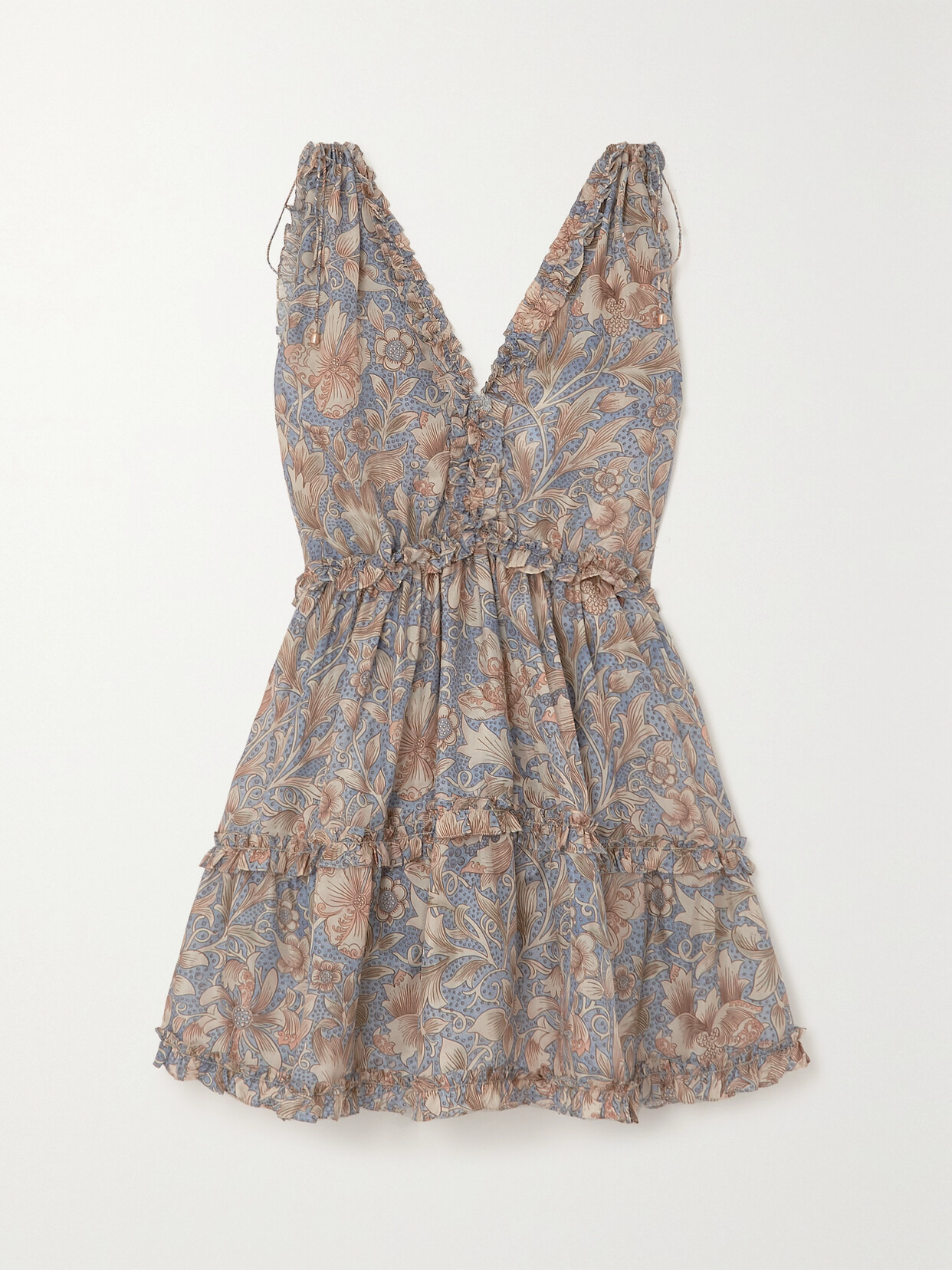 Zimmermann Chintz Ruffled Tiered Floral-print Silk Mini Dress - White