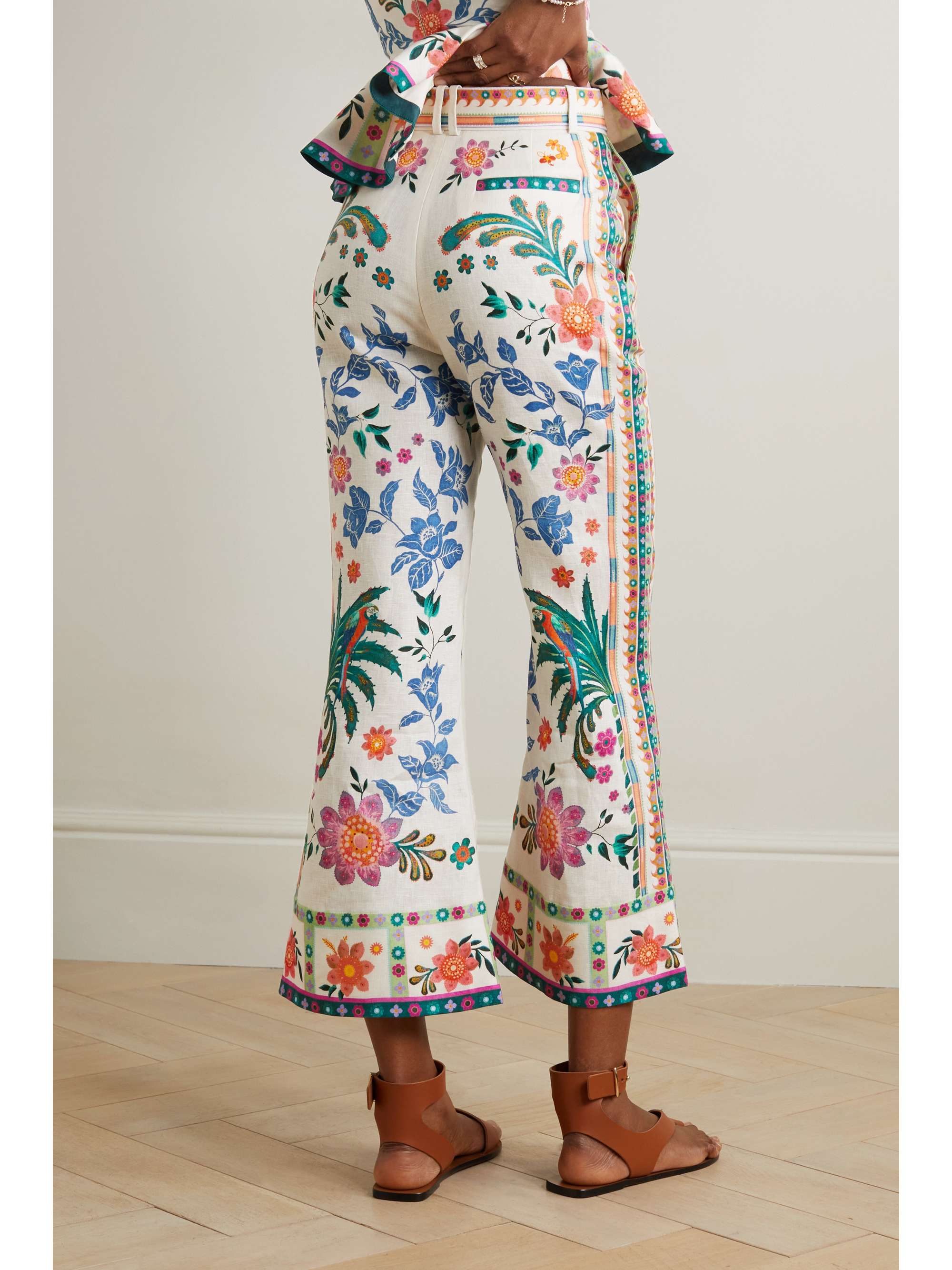 ZIMMERMANN Ginger belted cropped floralprint linen flared pants NET