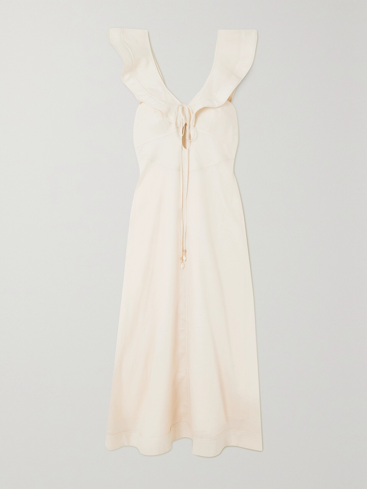 Zimmermann - Halcyon Cutout Ruffled Shell-embellished Linen Midi Dress - Cream