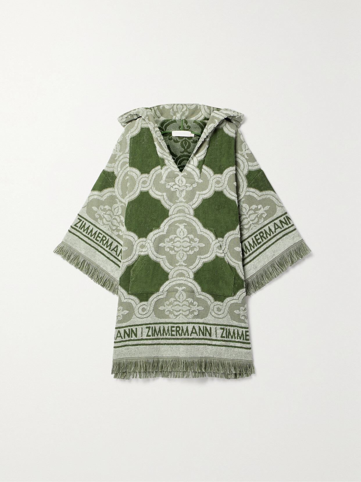 Zimmermann - Hooded Fringed Cotton-terry Jacquard Coverup - Green