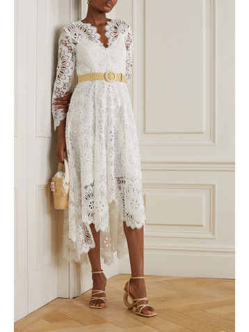 Zimmermann Chintz Doily belted asymmetric guipure lace midi dress