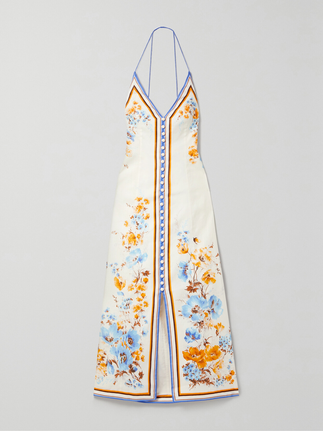 Shop Zimmermann Halcyon Printed Linen Midi Dress In Cream