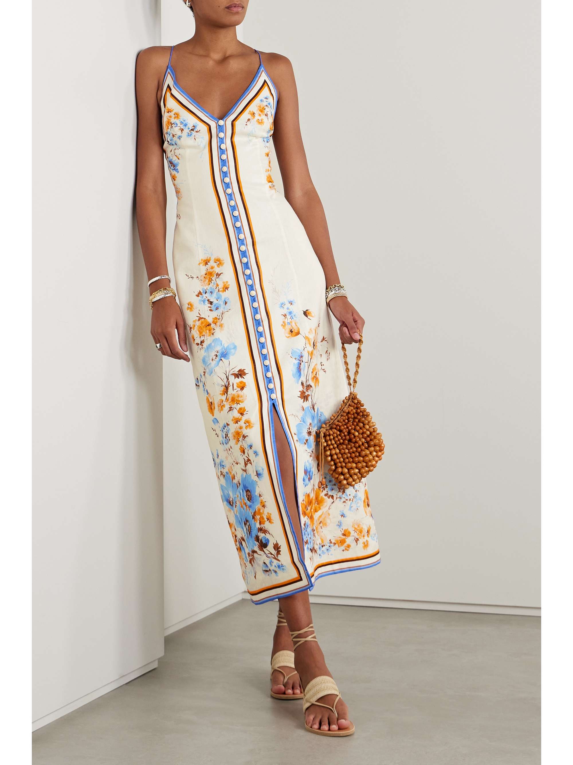 ZIMMERMANN Halcyon printed linen midi dress NETAPORTER