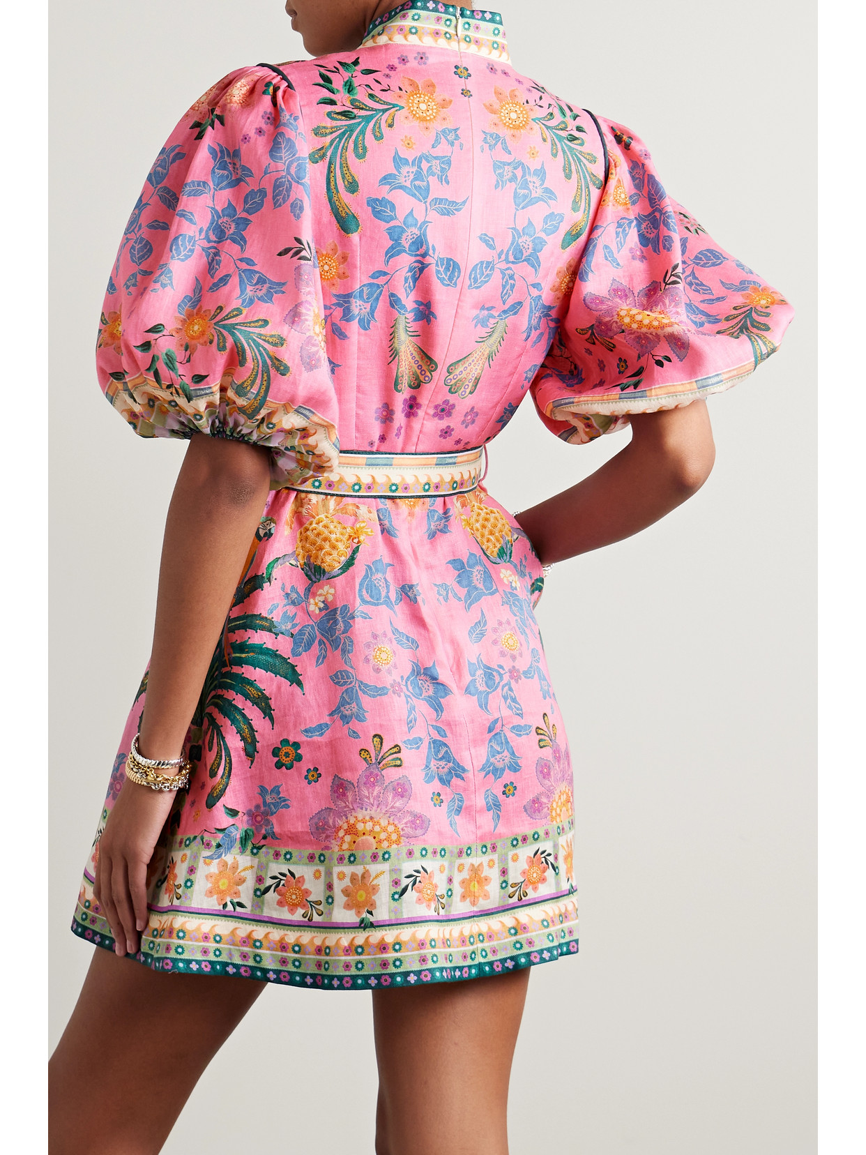 Ginger Puff-sleeve Floral-print Mini Dress In Pink
