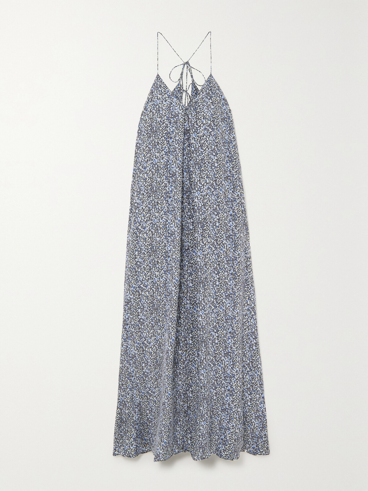 Joslin Isobel Tie-back Floral-print Silk Maxi Dress - Blue