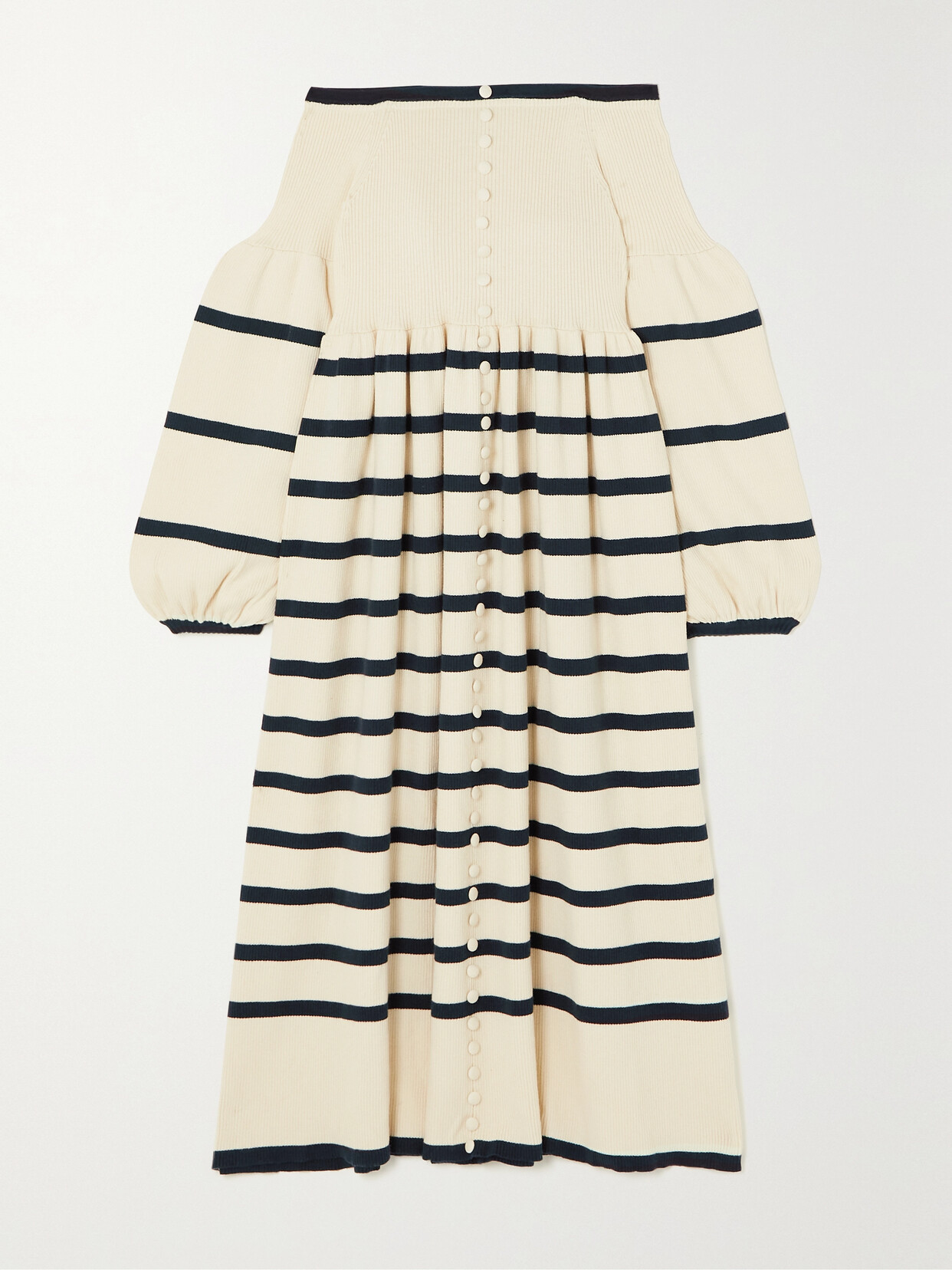 Joslin - + Net Sustain Lesleigh Off-the-shoulder Striped Organic Cotton And Cashmere-blend Midi Dress - Cream