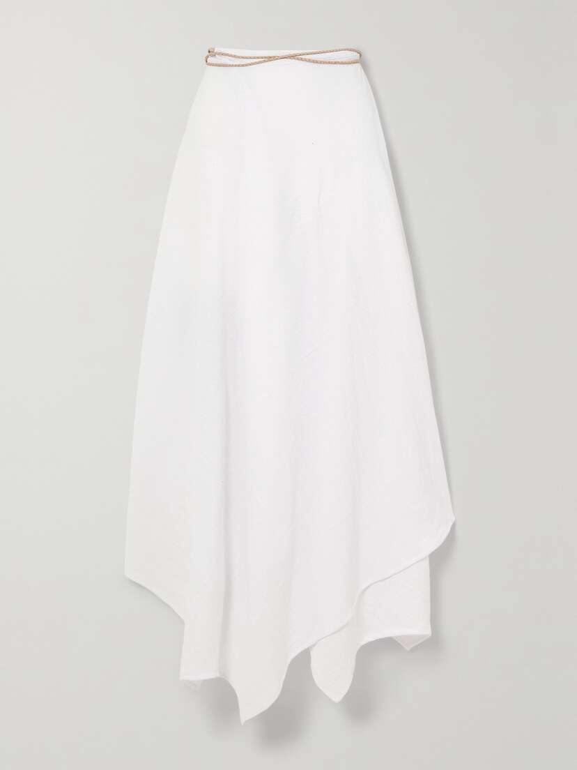 Caravana + Net Sustain Kuyay Asymmetric Leather-trimmed Cotton-gauze Midi Skirt