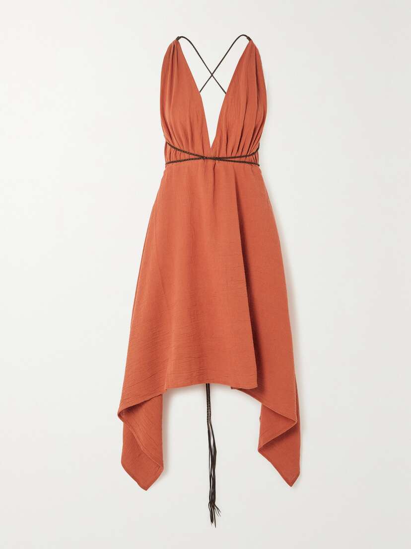 Caravana + Net Sustain Charki Leather-trimmed Cotton-gauze Dress