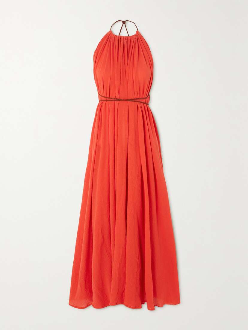 Caravana + Net Sustain Allin Leather-trimmed Cotton-gauze Maxi Dress