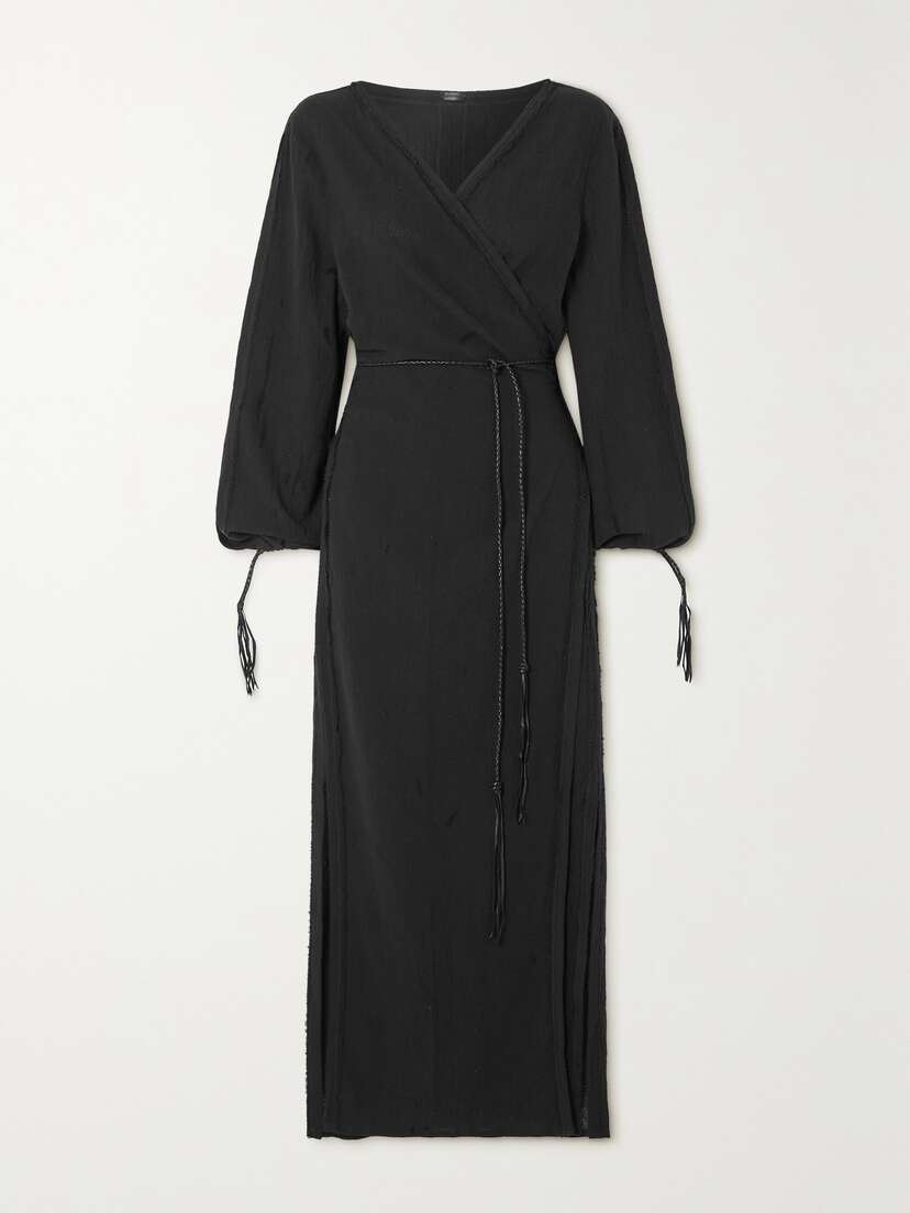 Caravana + Net Sustain Cahkiy Belted Wrap-effect Cotton-gauze Maxi Dress