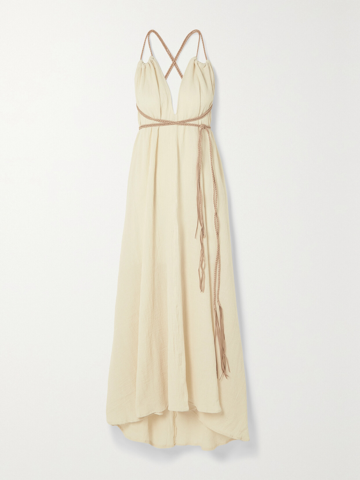 Caravana + Net Sustain Mahahual Leather-trimmed Cotton-gauze Maxi Dress In Off-white