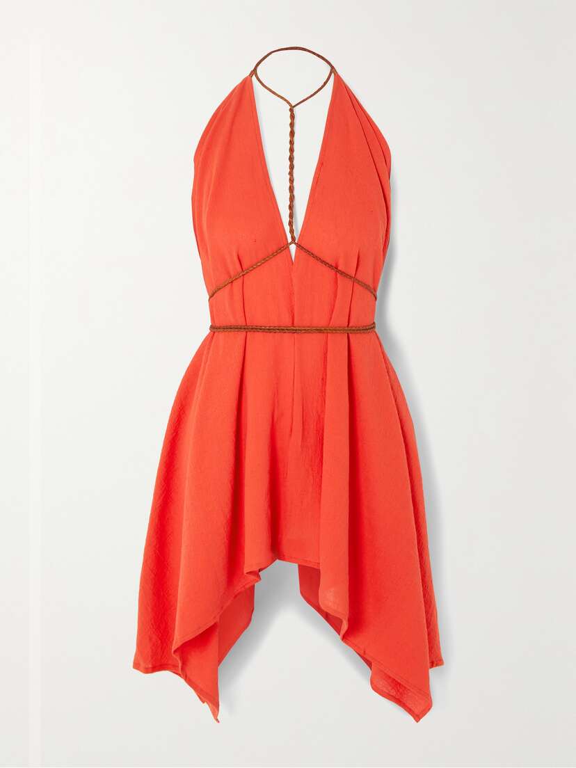 Caravana + Net Sustain Yatzil Leather-trimmed Cotton-gauze Mini Dress
