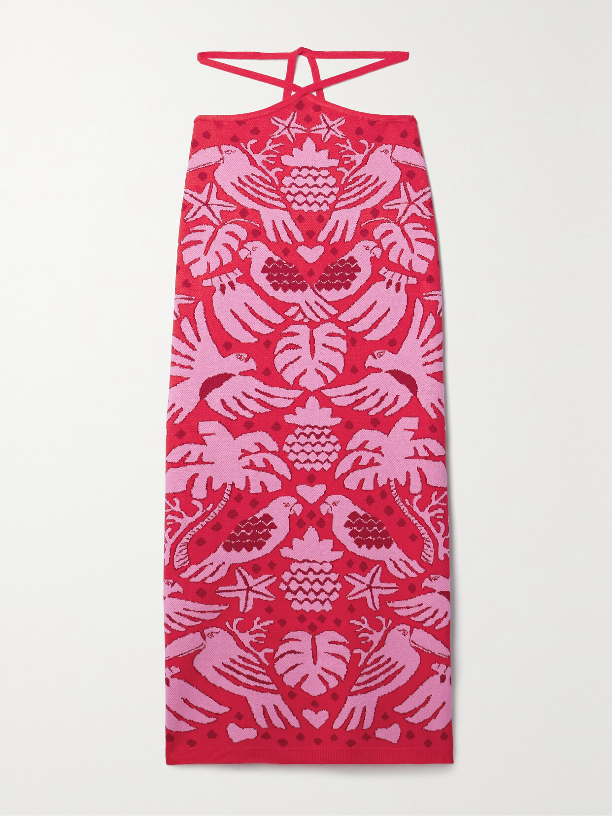 Farm Rio - Tie-detailed Jacquard-knit Midi Skirt - Pink