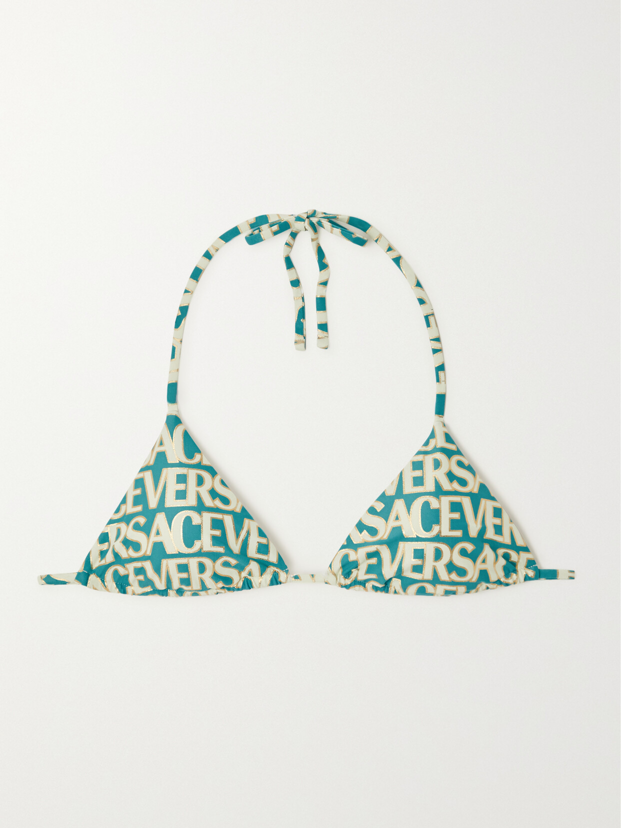 Versace - Printed Metallic Triangle Halterneck Bikini Top - Green