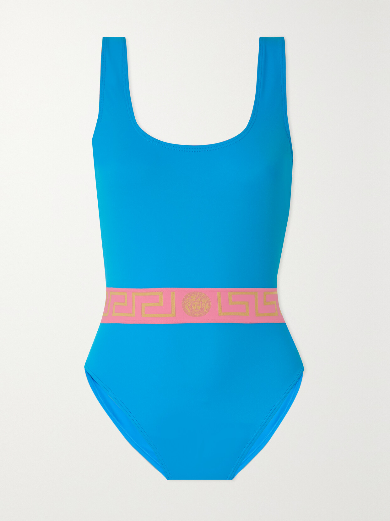 Versace Vita Jacquard-trimmed Swimsuit - Blue