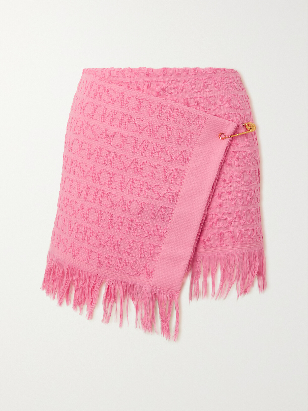 Versace + Dua Lipa Embellished Fringed Flocked Cotton-terry Pareo