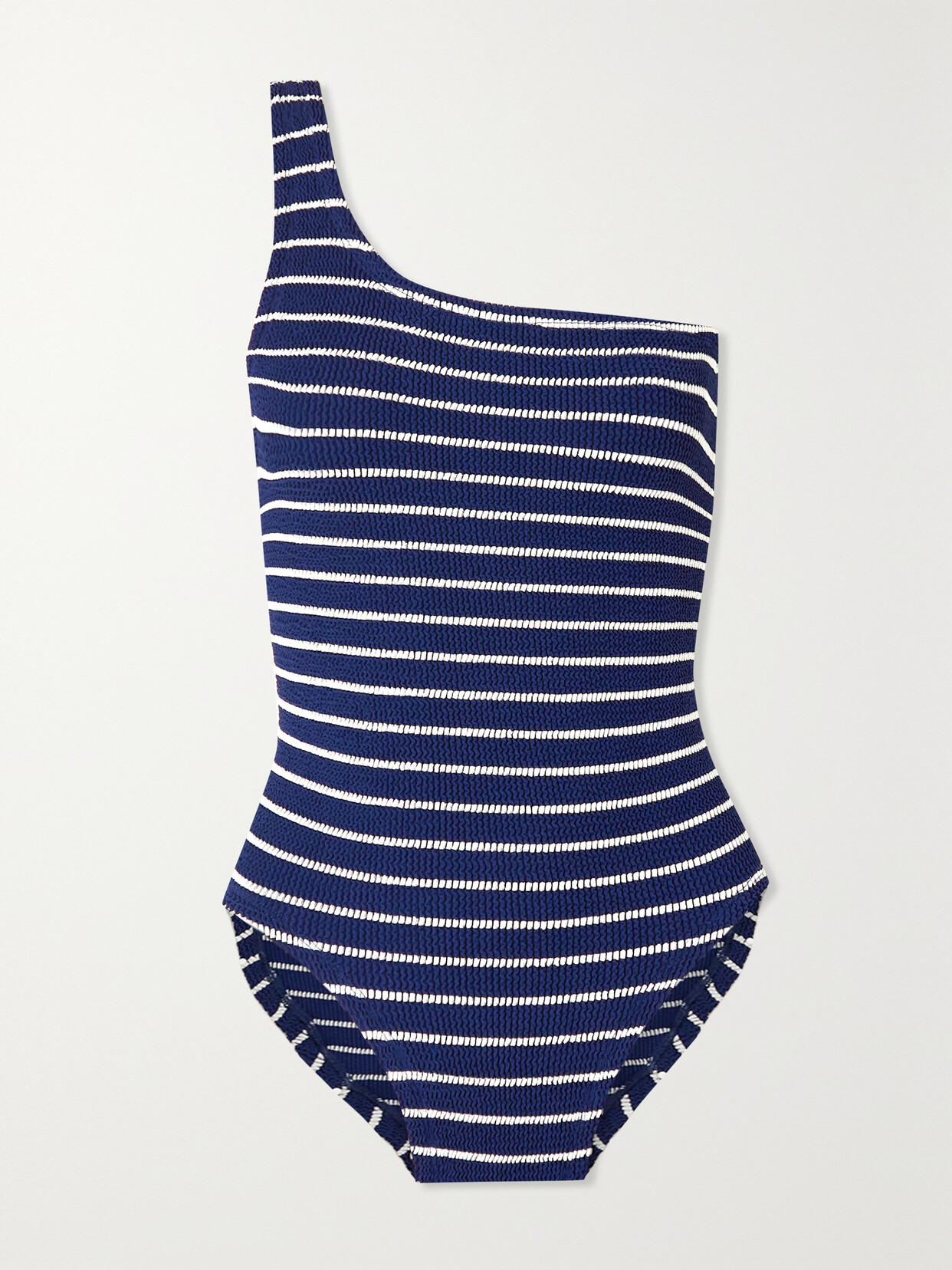 Hunza G + Net Sustain Nancy One-shoulder Striped Seersucker Swimsuit In Blue