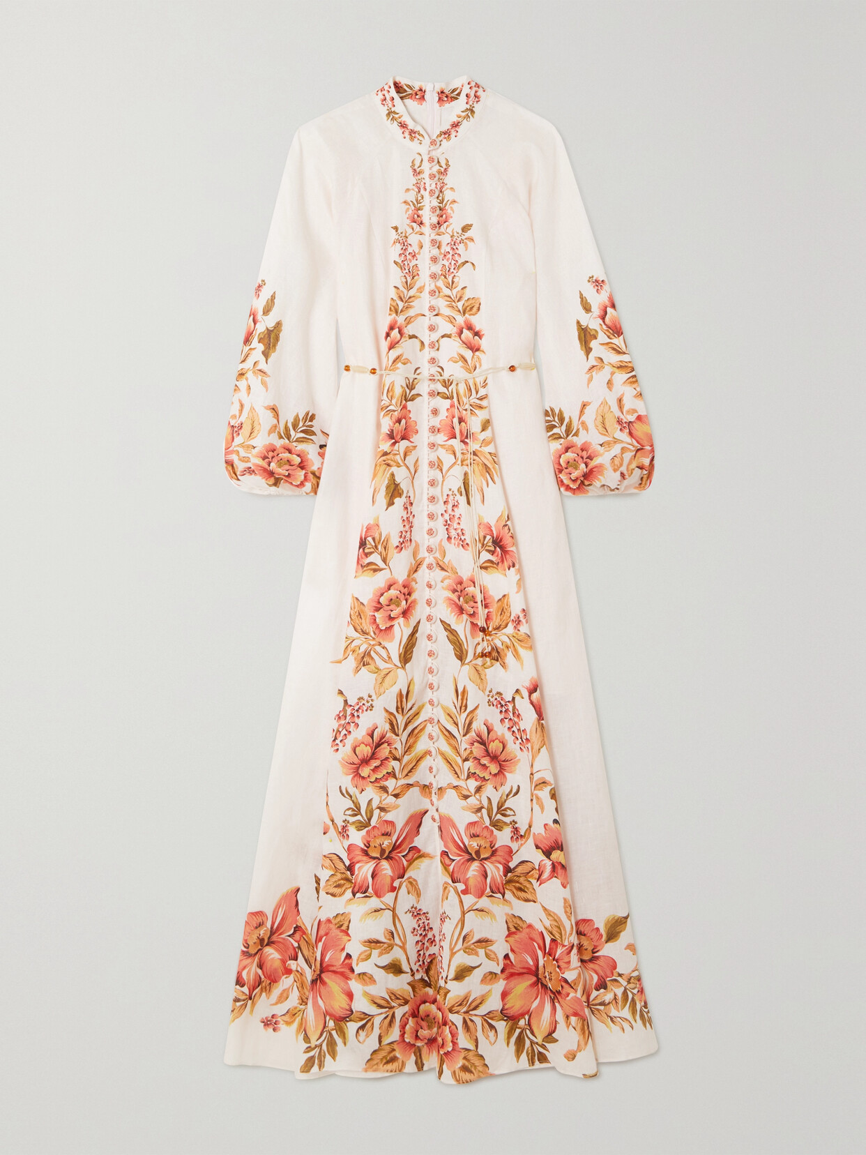 Zimmermann Womens Peach Floral Vacay Floral-print Ballon-sleeve Linen Midi Dress In Pink